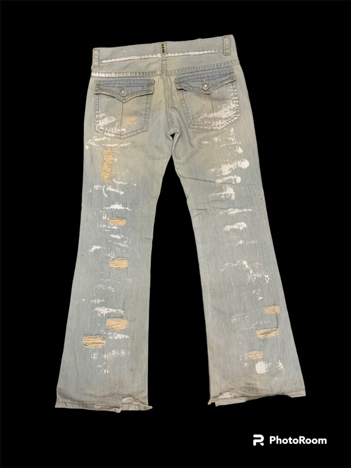 If Six Was Nine 🔥FLARE PANT🔥JAPANESE BRAND DISTRESSED&SPLASH PAINT DENIM Size US 32 / EU 48 - 2 Thumbnail