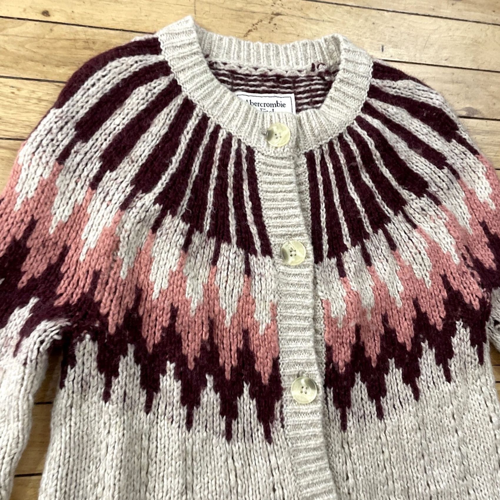 Abercrombie & Fitch Abercrombie & Fitch Wool Cardigan Sweater Women S Beige Pink Nordic Y2K Knit S Size S / US 4 / IT 40 - 5 Thumbnail