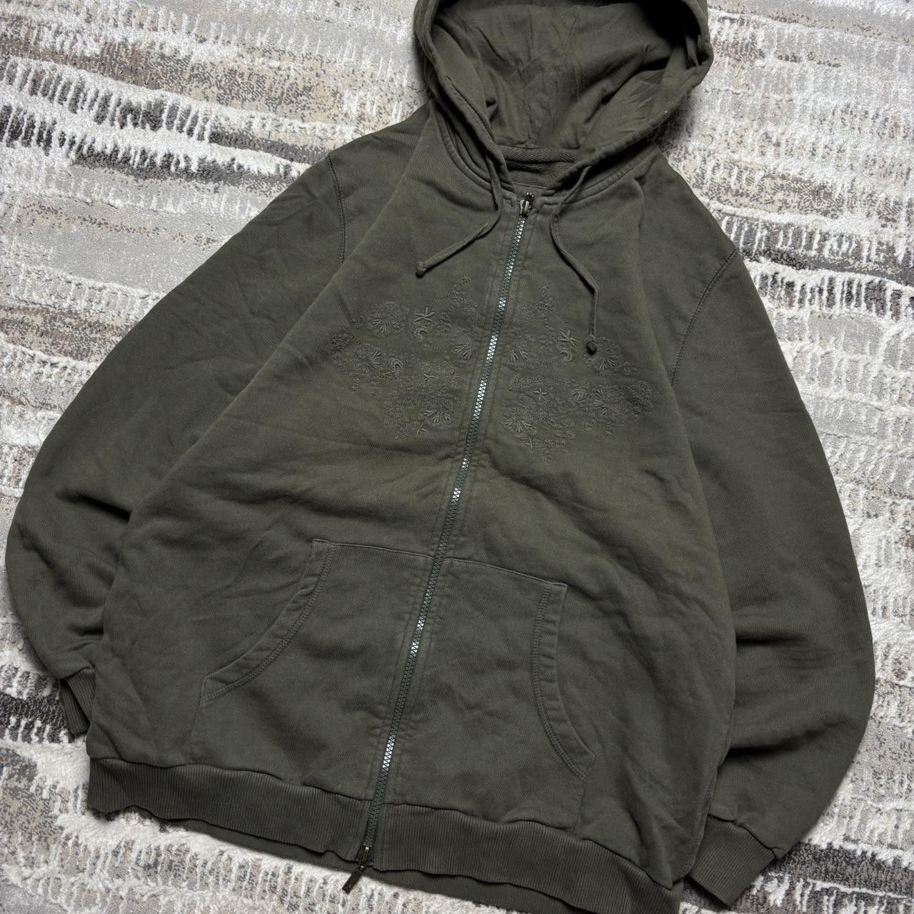 Japanese Brand 90s Embroidered Zip Hoodie Khaki M Size US M / EU 48-50 / 2 - 2 Thumbnail