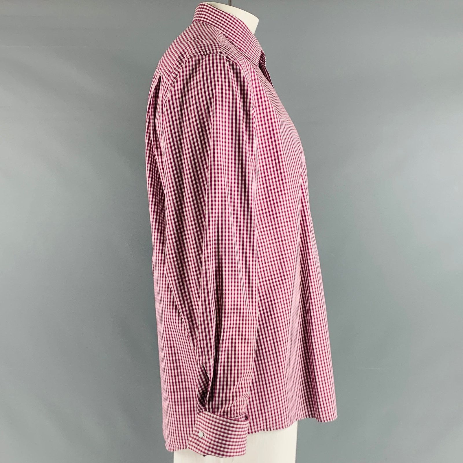Eton Size XL Burgundy White Gingham French Cuff Long Sleeve Shirt Size US XL / EU 56 / 4 - 2 Thumbnail