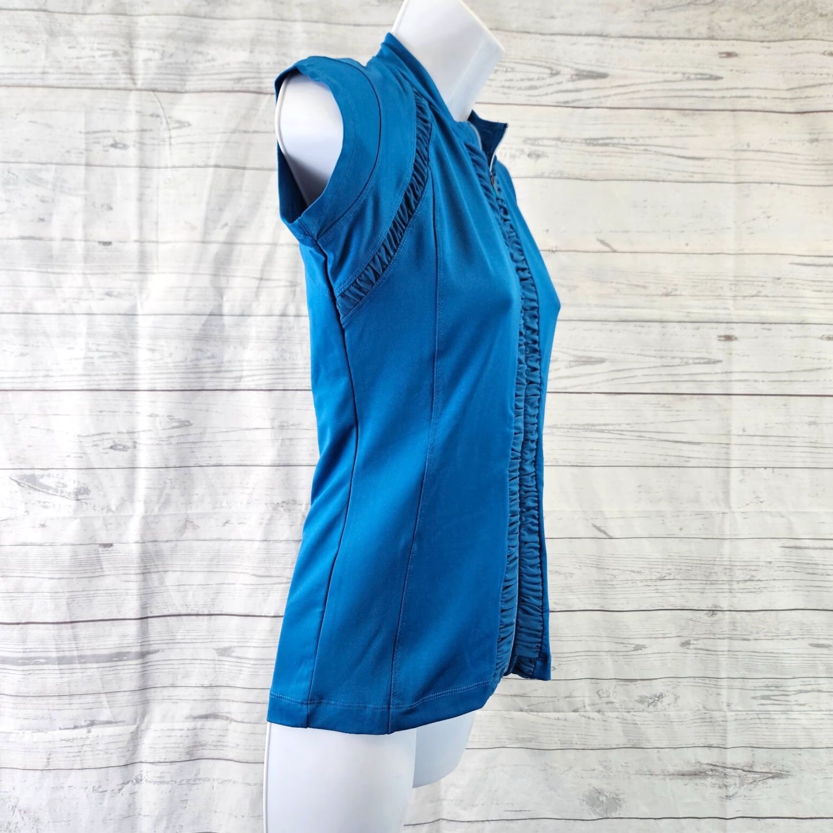 Vintage Title Nine Womens Full Zip Top XS Solid Blue Short Sleeve Size XS Zip Full Zip Activewear Casual Womens Size XS / US 0-2 / IT 36-38 - 3 Thumbnail