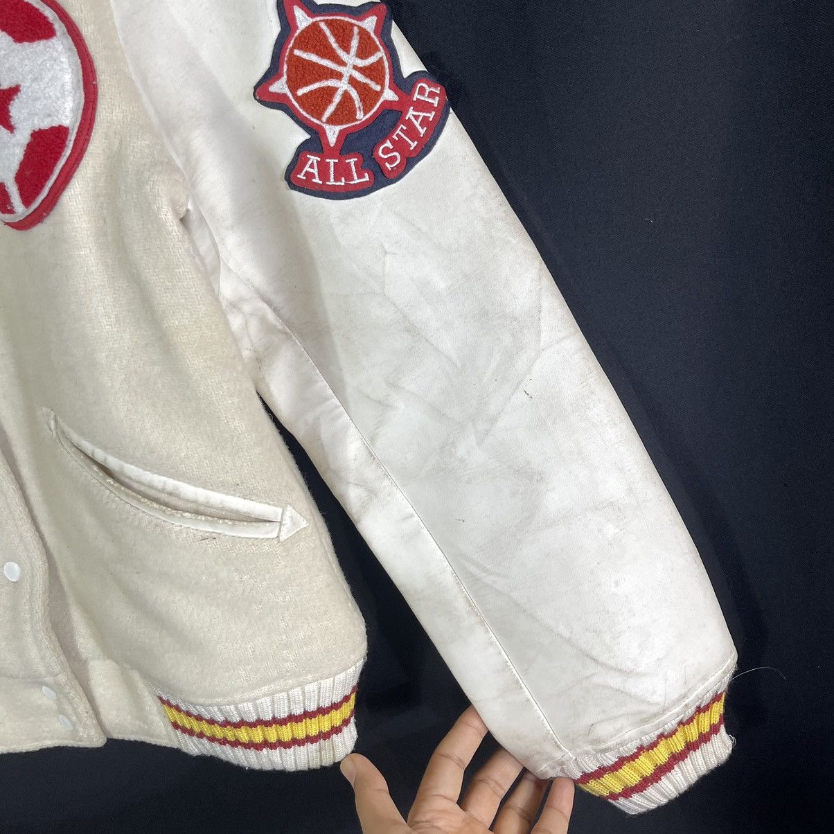 Converse × Vintage Rare! Vintage Converse Varsity Wool Leather Sleeves Jacket Size US M / EU 48-50 / 2 - 8 Thumbnail