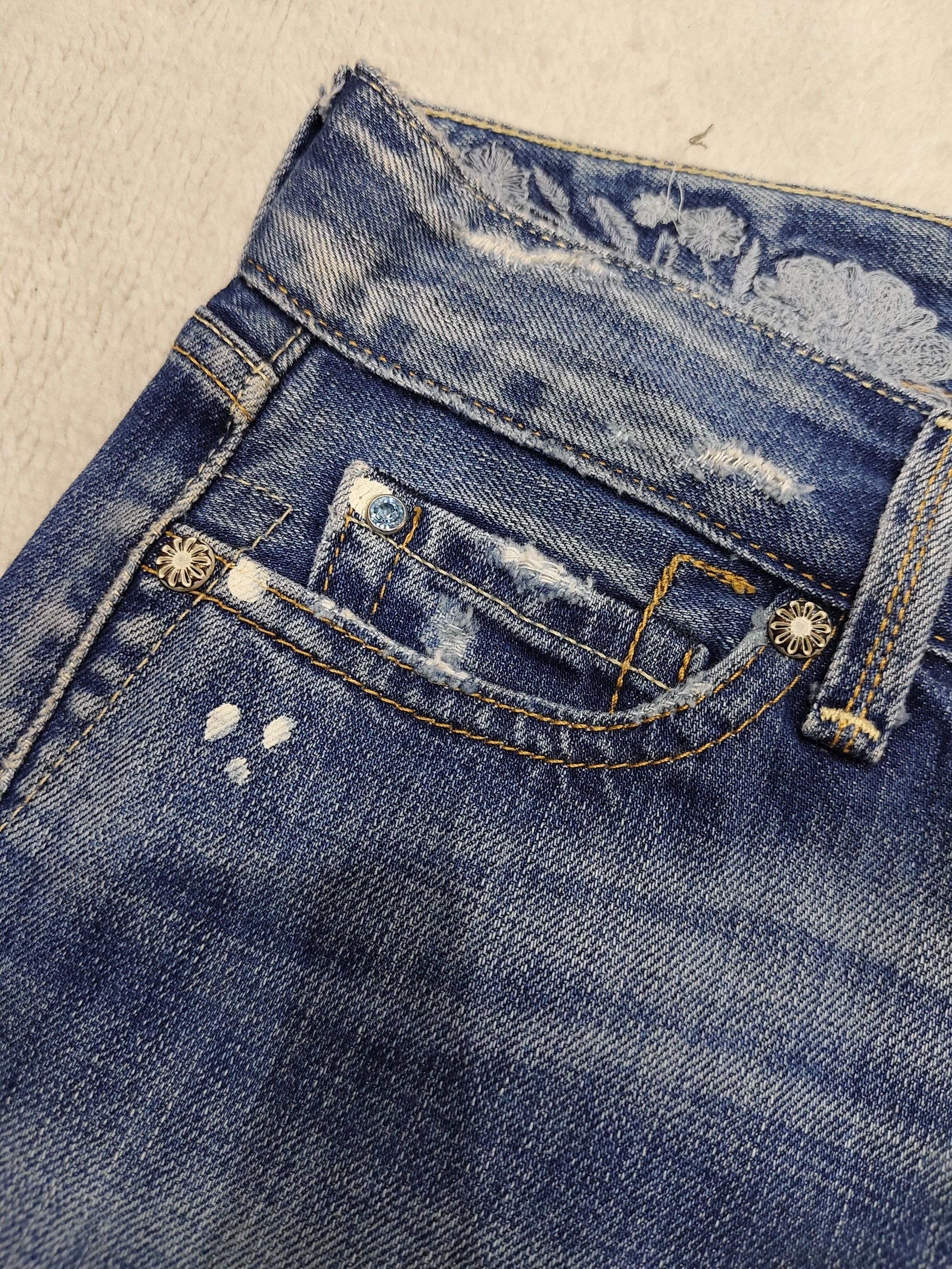 Japanese Brand 🔥Vtg Replay 🔥 Pearl Y2K Distressed Jeans Size 28" / US 6 / IT 42 - 3 Thumbnail