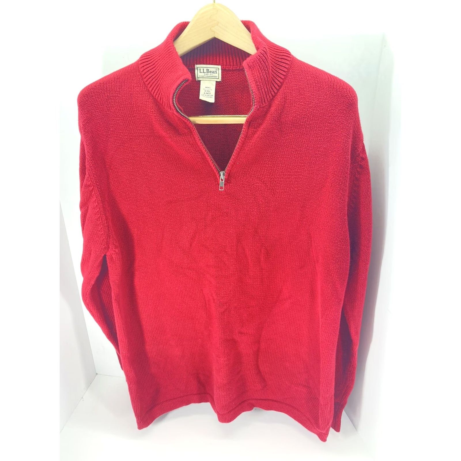 Vintage VINTAGE L.L. Bean Sweater Mens Cotton Red 1/4 Zip Mock Neck Size M Hong Kong Pullover Winter Knitted Size US M / EU 48-50 / 2 - 2 Thumbnail