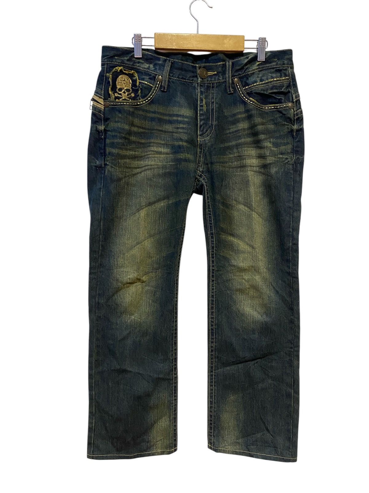 If Six Was Nine × Japanese Brand 🔥 CLASSICAL Elf Punk Skull Crossbones Denim Japan Style Size US 34 / EU 50 - 2 Thumbnail