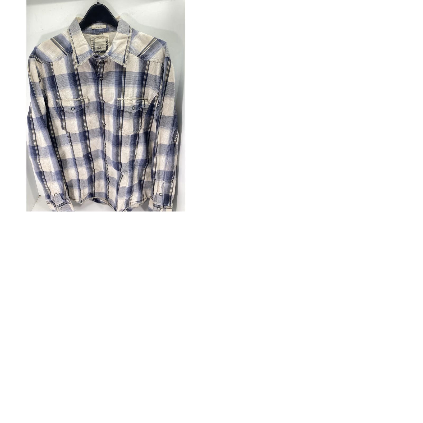 BKE VINTAGE BKE Buckle Pearl Snap Shirt Men XL Blue Plaid Long Sleeve Slim Fit Western Size US XL / EU 56 / 4 - 9 Thumbnail