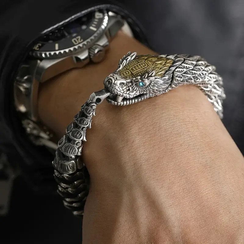 Japanese Brand 24cm Length Retro 3D Medusa Rattlesnake Scale Bracelet Size ONE SIZE - 2 Thumbnail
