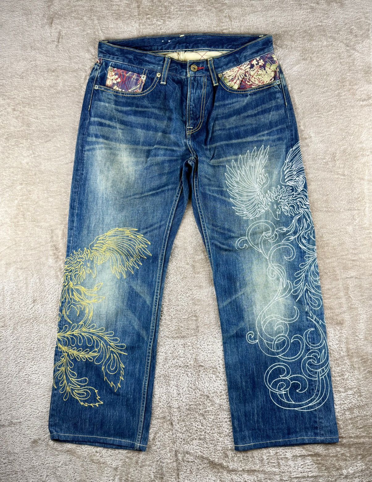 Eternal Vtg eternal jeans embroidered leg dragon art style Size US 32 / EU 48 - 1 Thumbnail