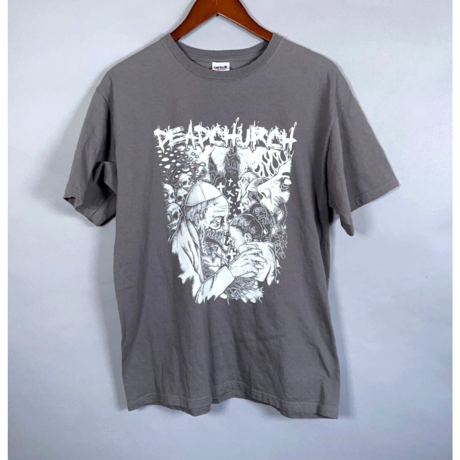 Anvil VINTAGE Dead Church Band T-Shirt Mens Large Gray Cotton Graphic Print Rock Metal 90s Size US L / EU 52-54 / 3 - 2 Thumbnail