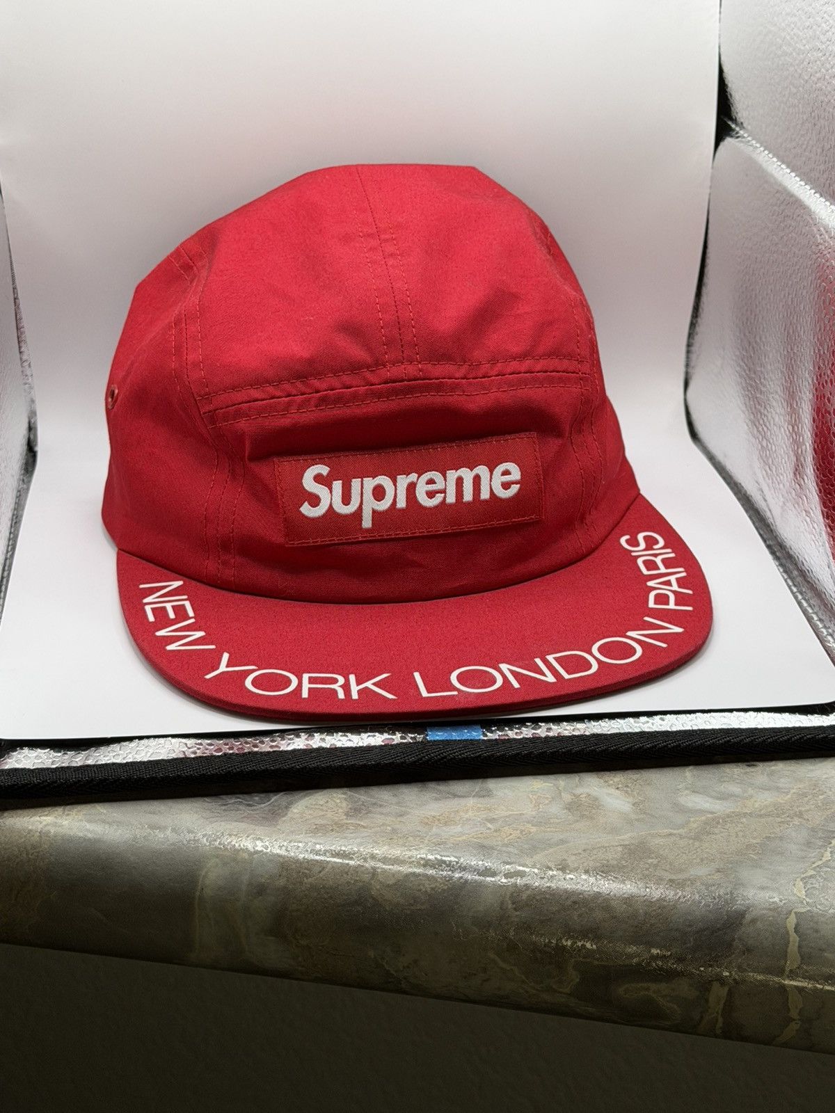 Supreme Supreme 5 panel cap New York London Paris y2k print hat