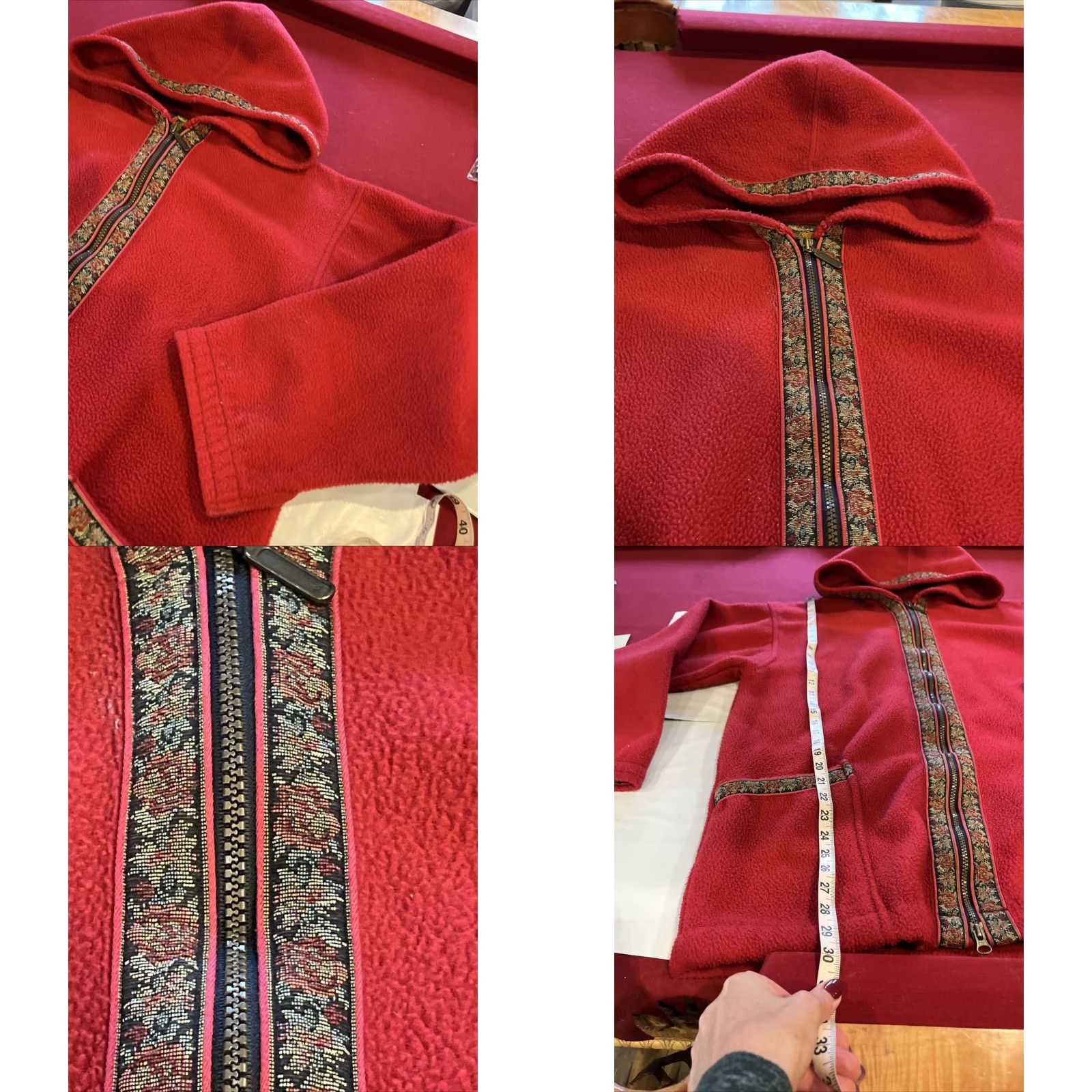 Vintage VINTAGE Alps Jacket, Hooded Fleece Zip, Red, Floral Tapestry Trim, Long, Pockets, M, Women's, 90s Bohemian, Fall/Winter, Cozy, Coat, Coat/Jacket Size M / US 6-8 / IT 42-44 - 8 Thumbnail