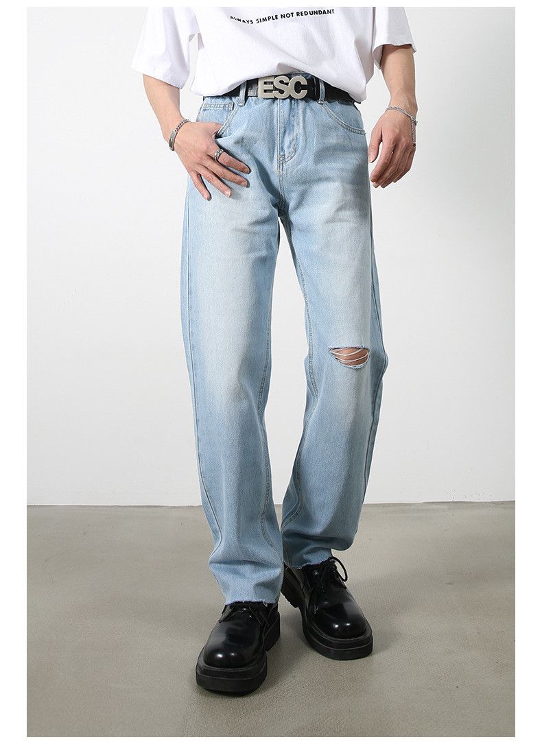 Japanese Brand Light blue Japanese loose casual ripped straight jeans Size US 32 / EU 48 - 1 Thumbnail