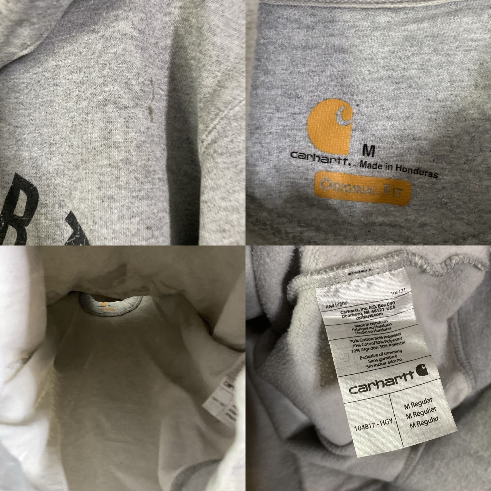 Carhartt VINTAGE Carhartt Original Fit Distressed Hoodie Mens M Gray 104817 23x28 Grunge Look Size US M / EU 48-50 / 2 - 9 Thumbnail