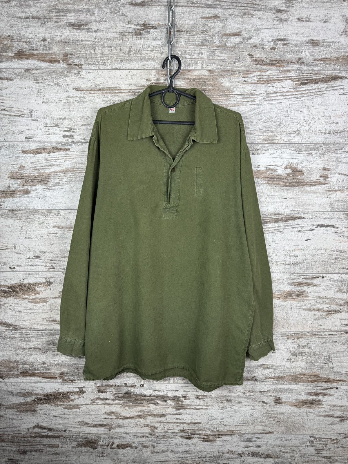 Vintage 1980s Swedish Army Shirt M-55 Green Military Pullover rare Size US M / EU 48-50 / 2 - 1 Thumbnail