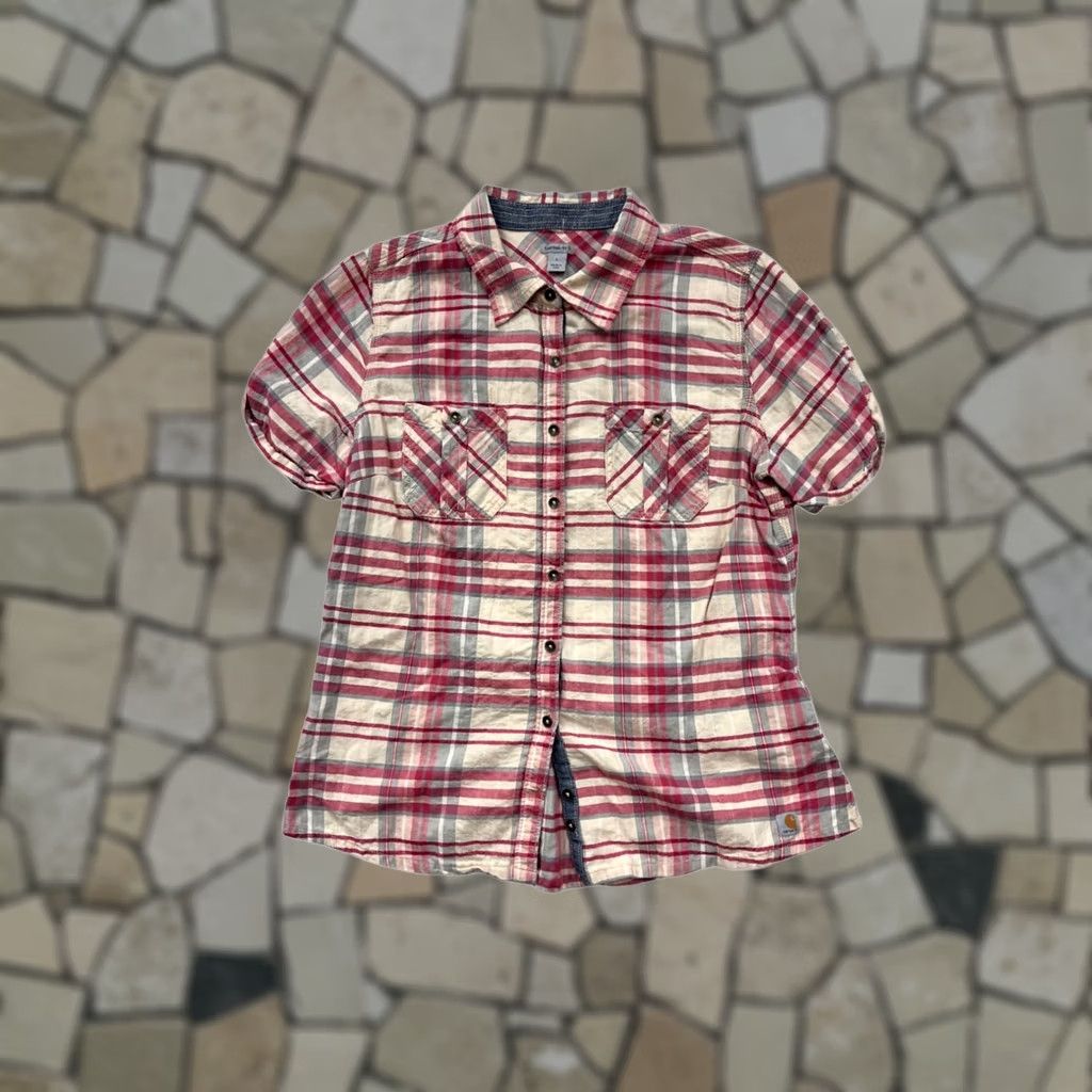 Carhartt Carhartt Womens Shirt Plaid Short Sleeve Button-Up L Red - Cotton Spandex, Lightweight, Outdoor Durable, Two Chest Pockets, Womens Size L / US 10 / IT 46 - 1 Thumbnail