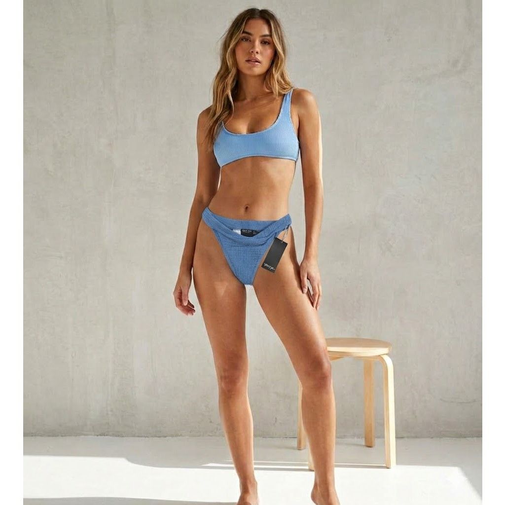 Nasty Gal NastyGal Crinkle High Waisted Bikini Bottom Blue Sz 0 NWT Size ONE SIZE - 2 Thumbnail