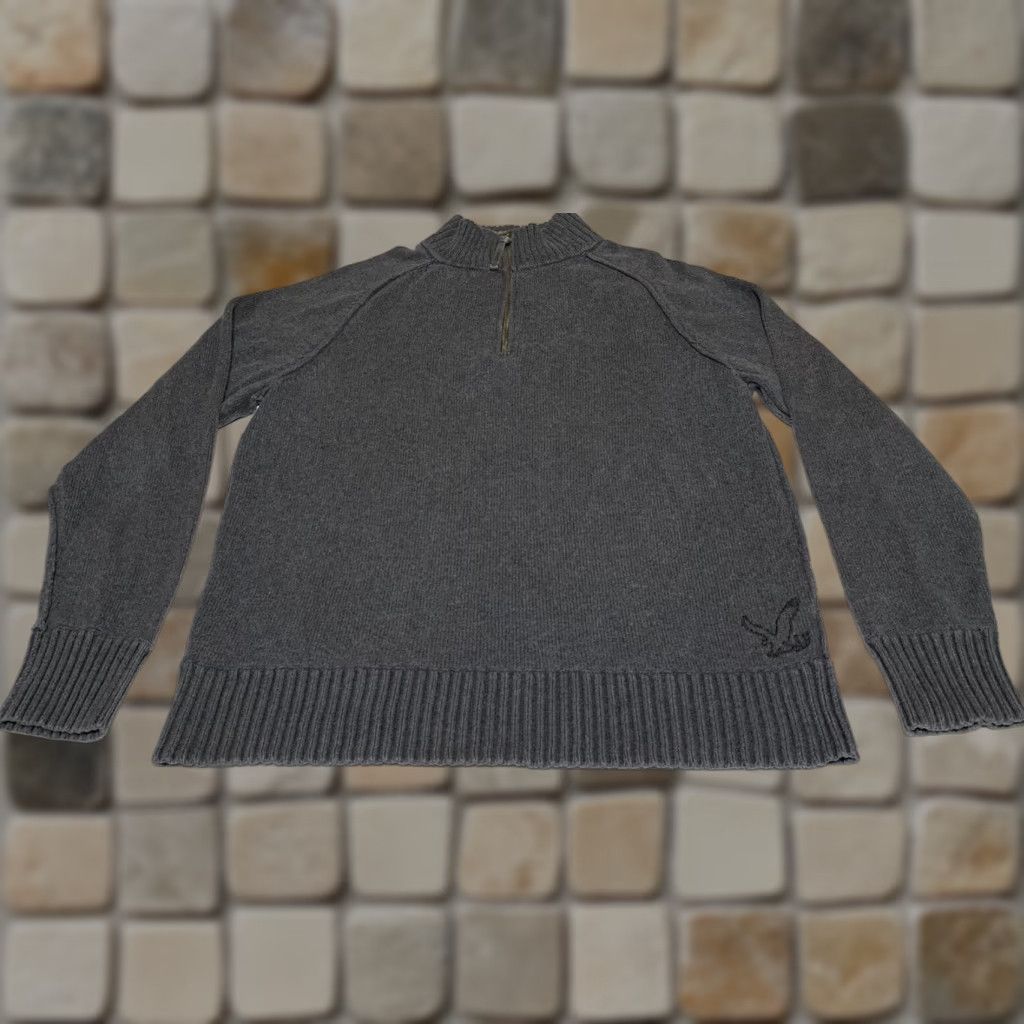 American Eagle Outfitters American Eagle Outfitters Sweater Men XL Gray 1/4 Zip 100% Cotton Pullover Mock Neck Logo KnIT Regular Size Type Size US XL / EU 56 / 4 - 1 Thumbnail