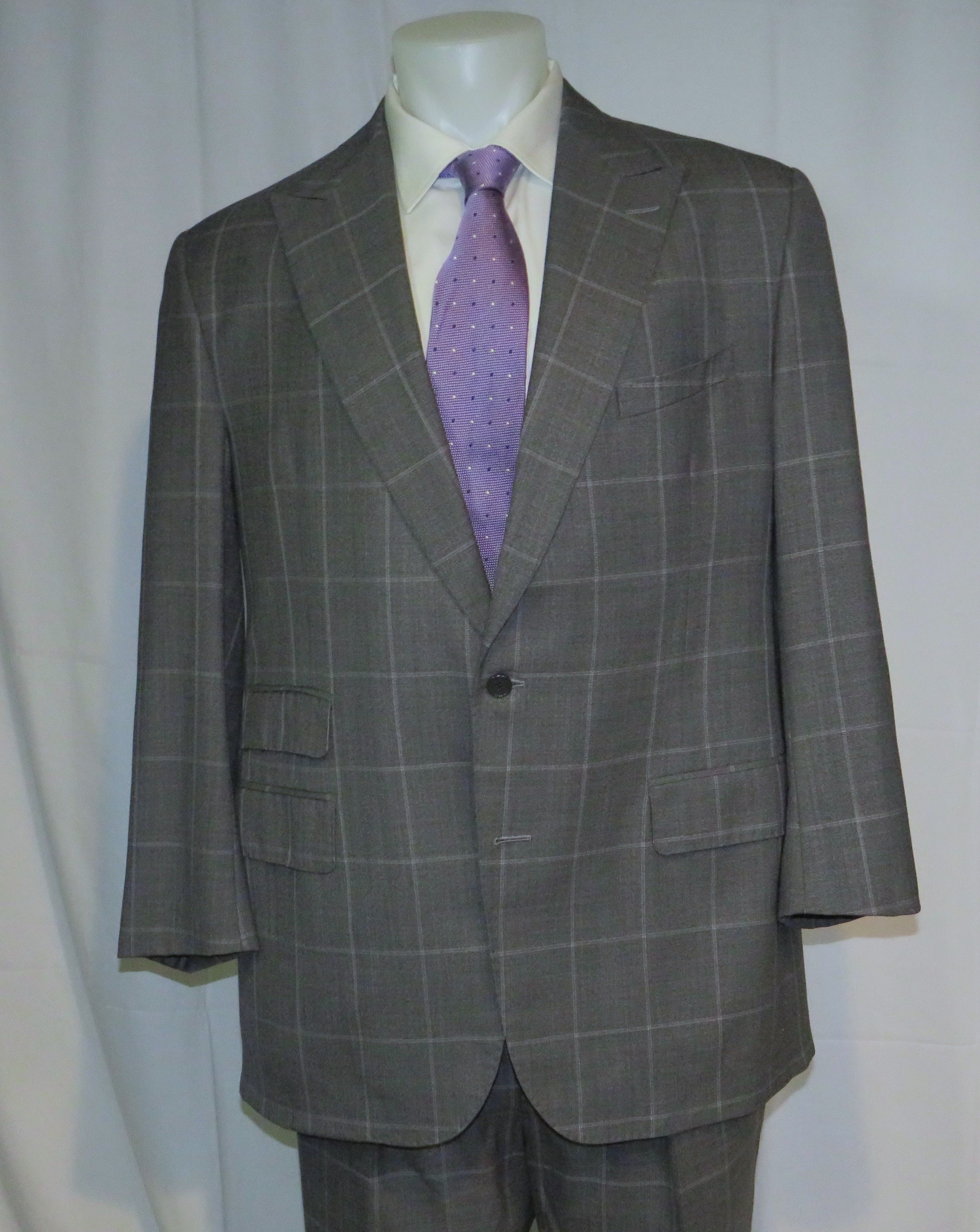 Alan Flusser Gray Windowpane Two Button Suit 42L Size 42L - 3 Thumbnail