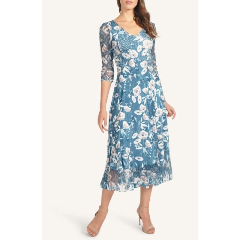 Other Komarov Petite Charmeuse & Chiffon Midi Dress 3/4 Sleeve Size S / US 4 / IT 40 - 6 Thumbnail