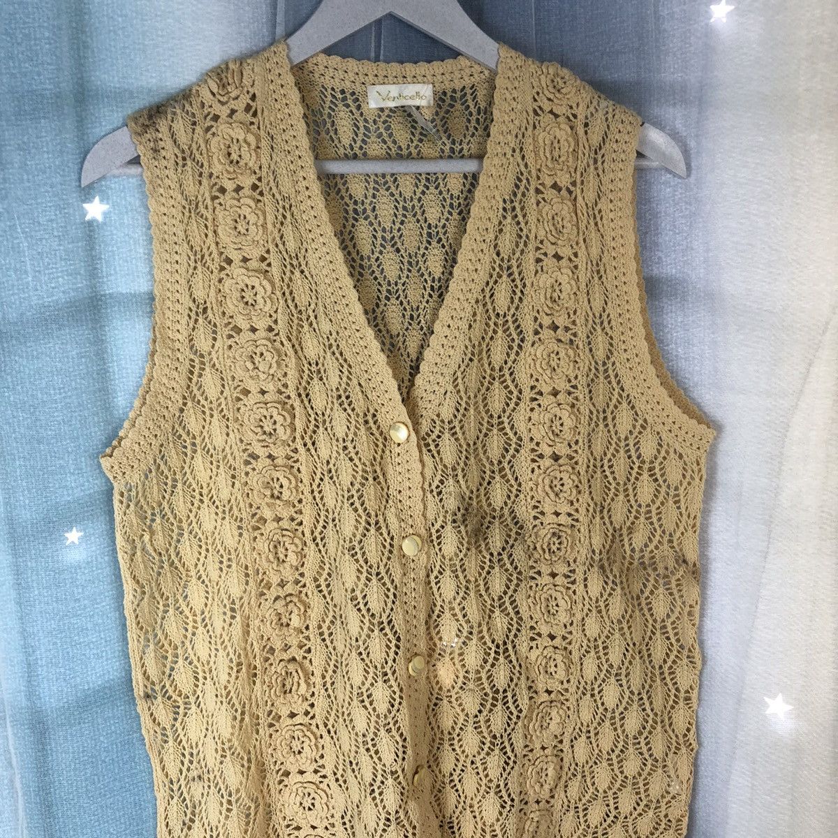Homespun Knitwear Venticella Brown Mesh Net Crochet Vest Cardigan #7408 Size M / US 6-8 / IT 42-44 - 5 Thumbnail