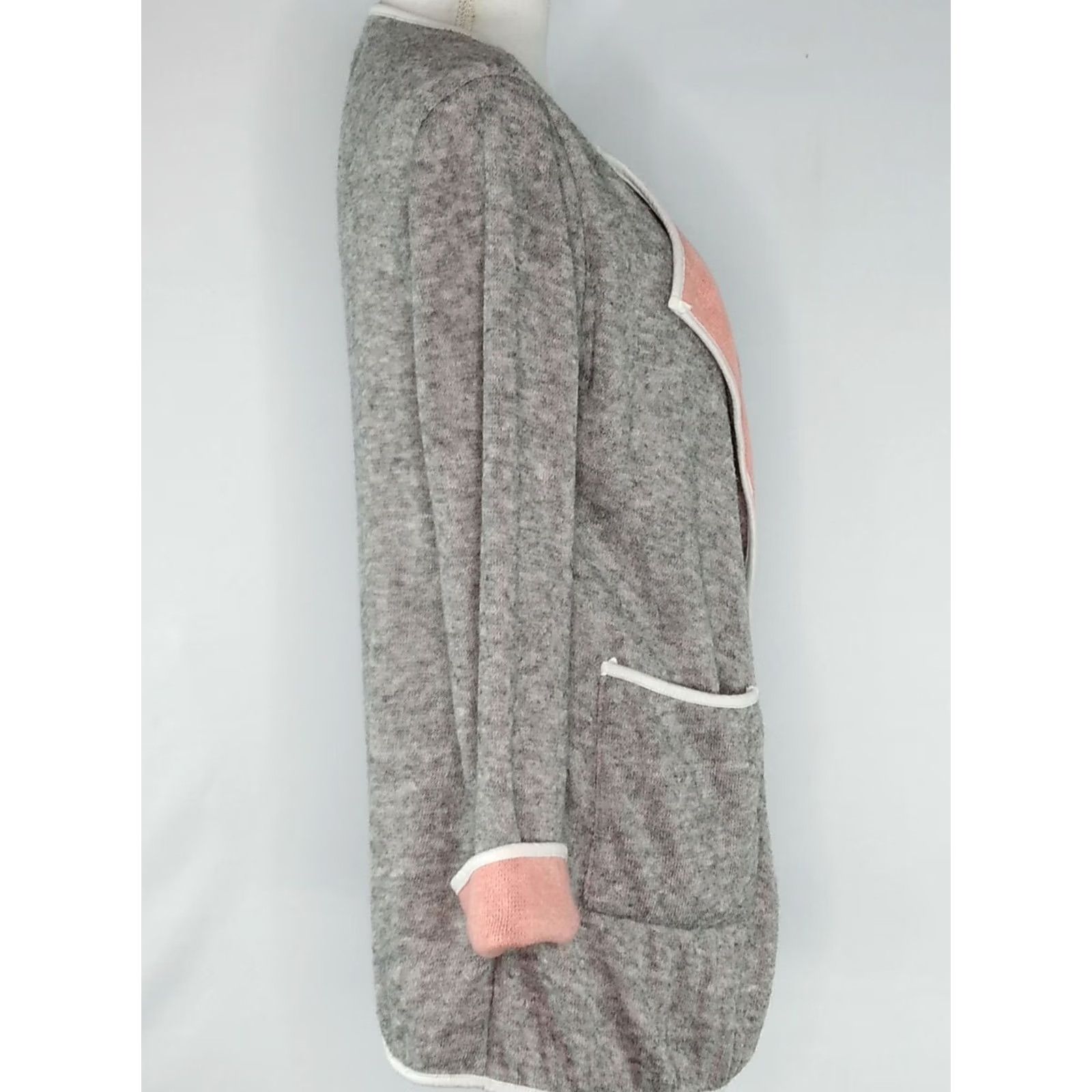 Vintage Helcarcii Cardigan Womens Size M Gray Open Front Knit Top Long Sleeve Pockets Size M / US 6-8 / IT 42-44 - 2 Thumbnail