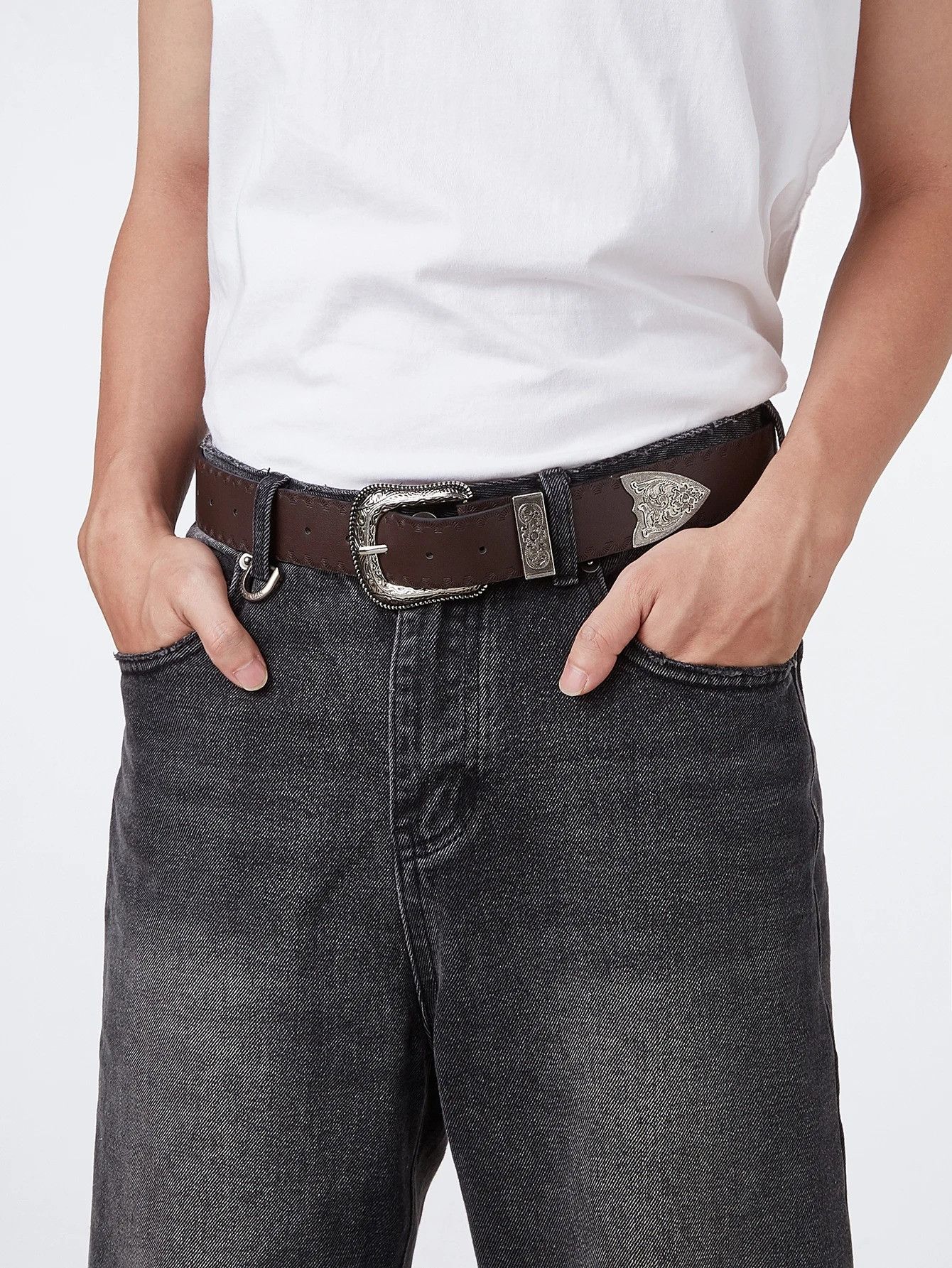 Leather Western Pattern Leather Belt Size ONE SIZE - 1 Thumbnail