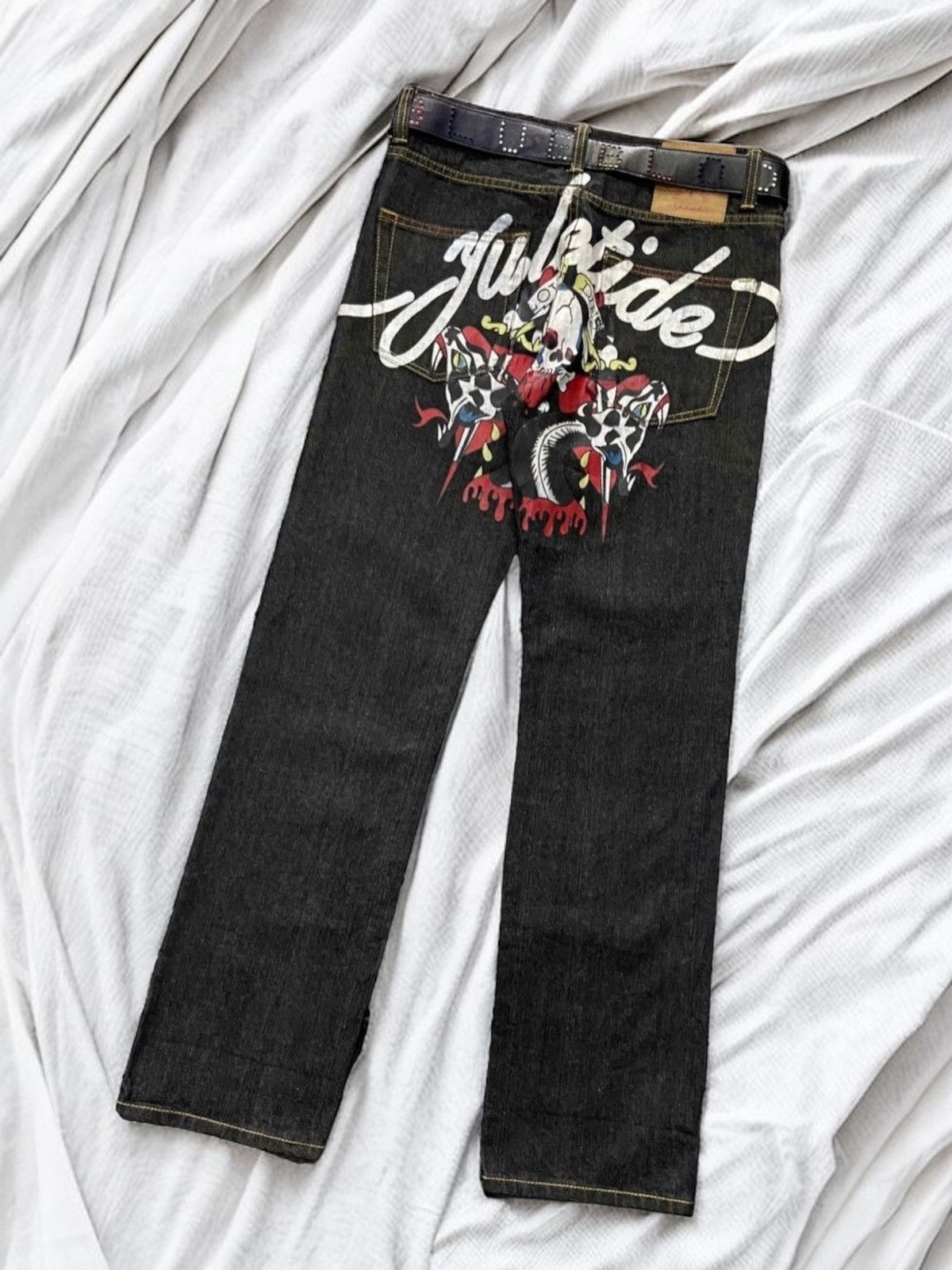 Christian Audigier × Ed Hardy × Japanese Brand Yuletide Japan Ed Hardy Style Skull Tattoo Denim Pants Size US 34 / EU 50 - 1 Thumbnail