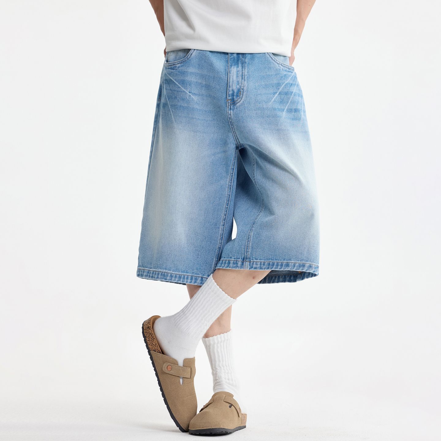 Jean Men's Light Blue American Loose Casual Denim Shorts Size US 32 / EU 48 - 2 Thumbnail