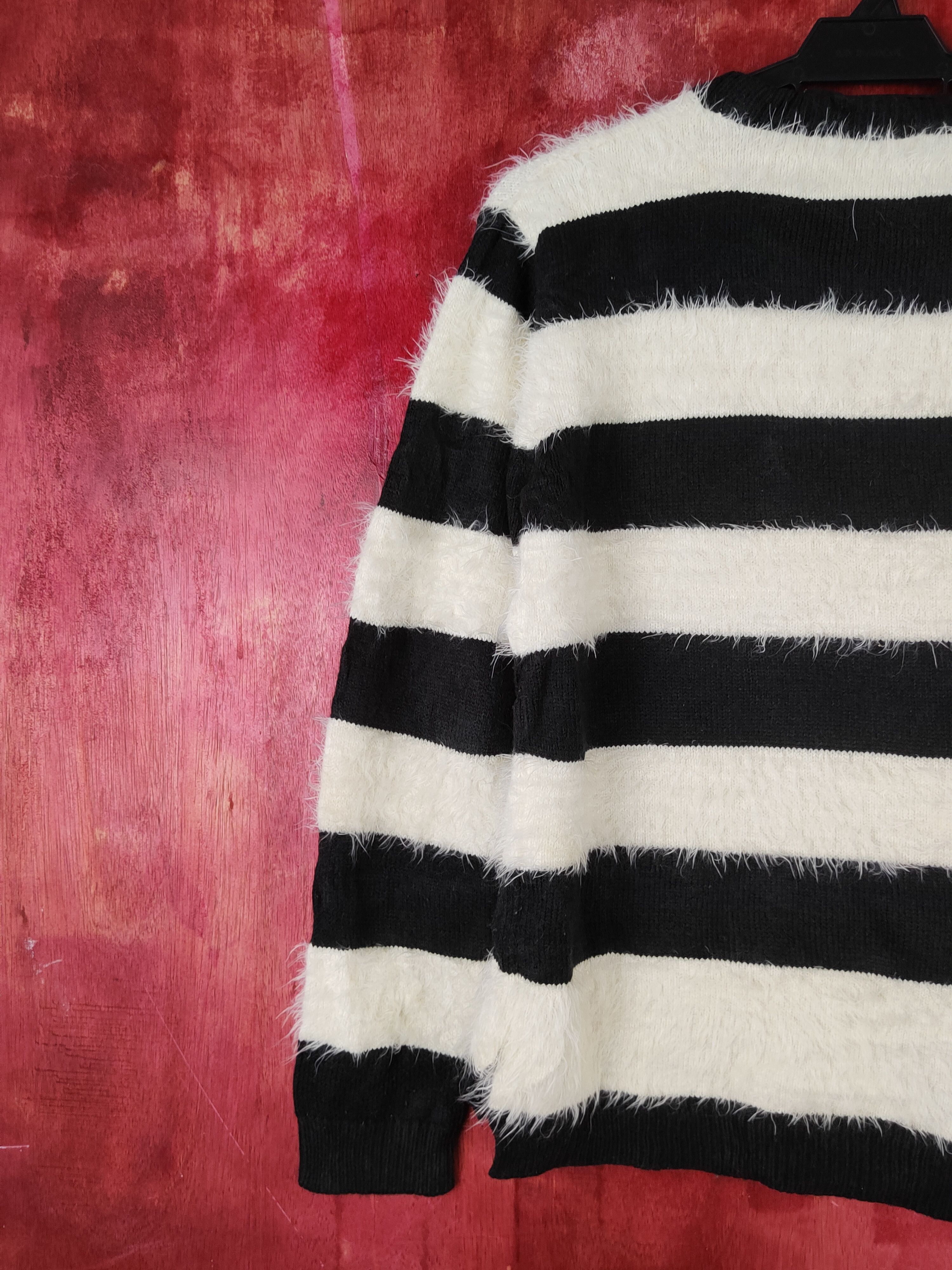 Japanese Brand × Vintage Beige Stripe Fur Mohair Knitwear ❌ Kurt Cobain Design Size M / US 6-8 / IT 42-44 - 9 Thumbnail