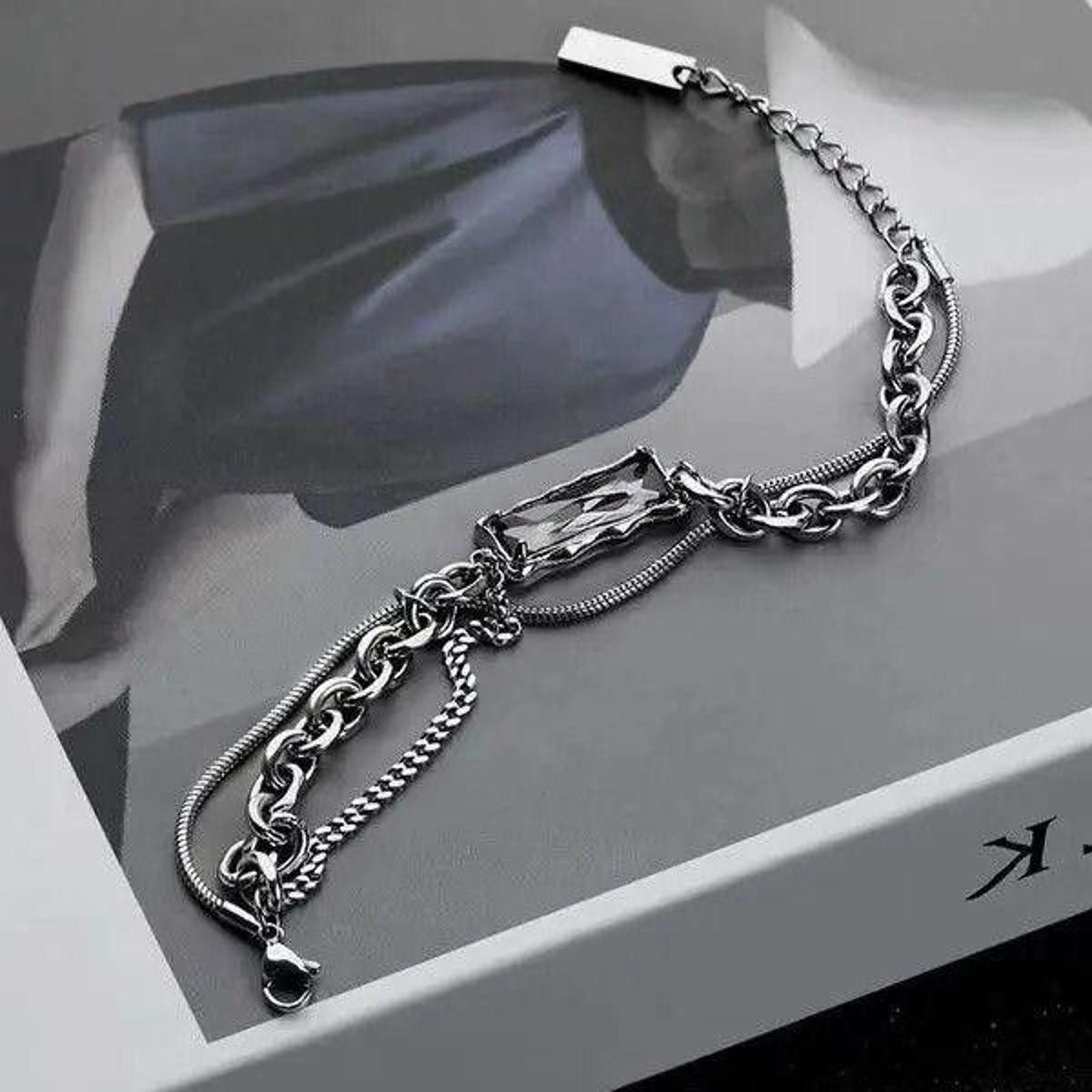 Jewelry Titanium Steel Layered Black Crystal Charm Bracelet for Men Size ONE SIZE - 3 Thumbnail