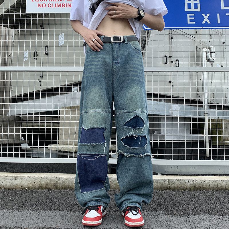 Japanese Brand × Jean Retro loose straight leg wide leg ripped jeans Size US 32 / EU 48 - 6 Thumbnail