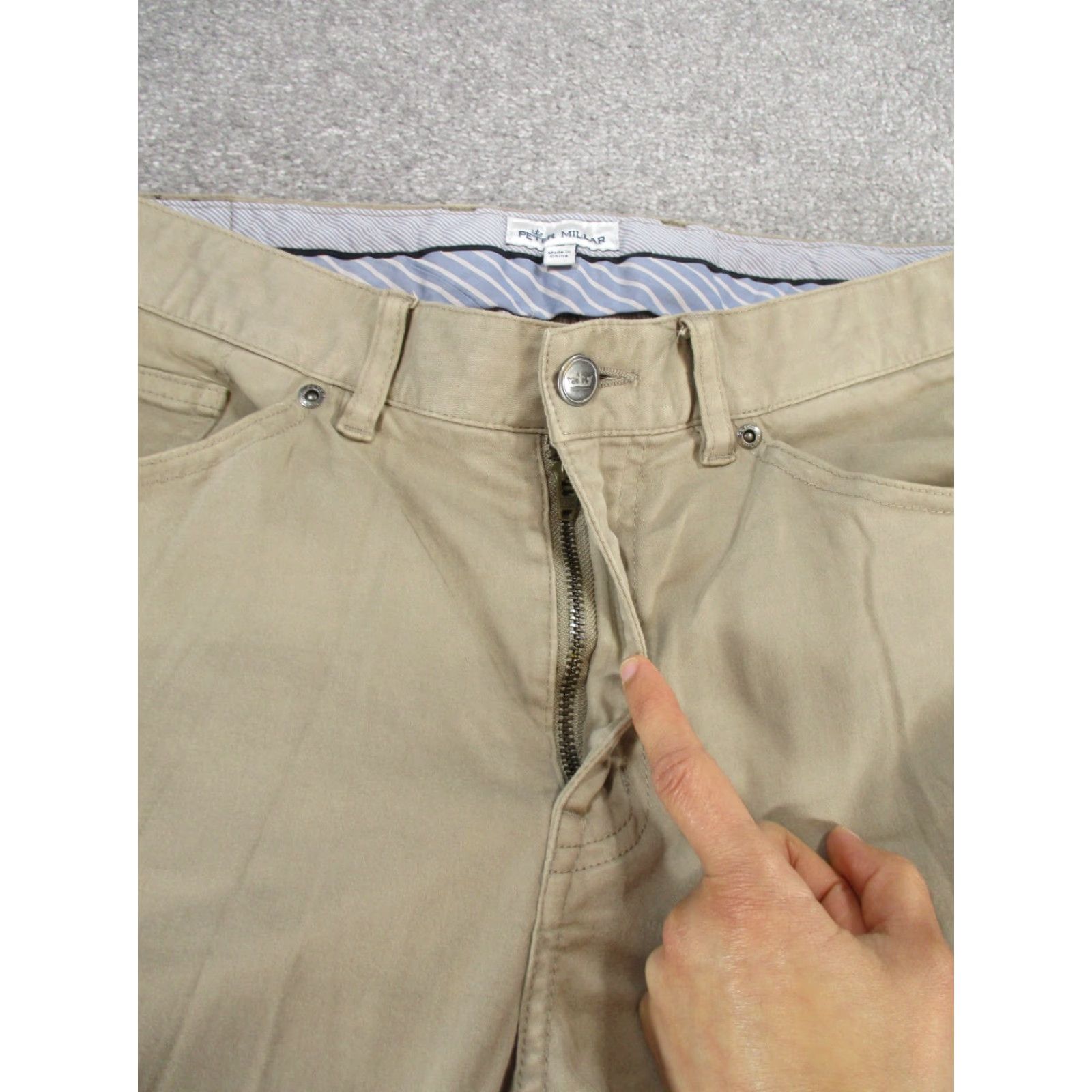 Peter Millar PETER MILLAR Pants Mens 33 Beige Cotton Blend Taper Leg Chino Flat Front Regular 28in Inseam Mens Size US 33 - 4 Thumbnail