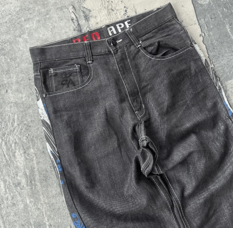 Japanese Brand Hip Hop Punk Style Pattern Embroidery Old Jeans Size US 34 / EU 50 - 4 Thumbnail