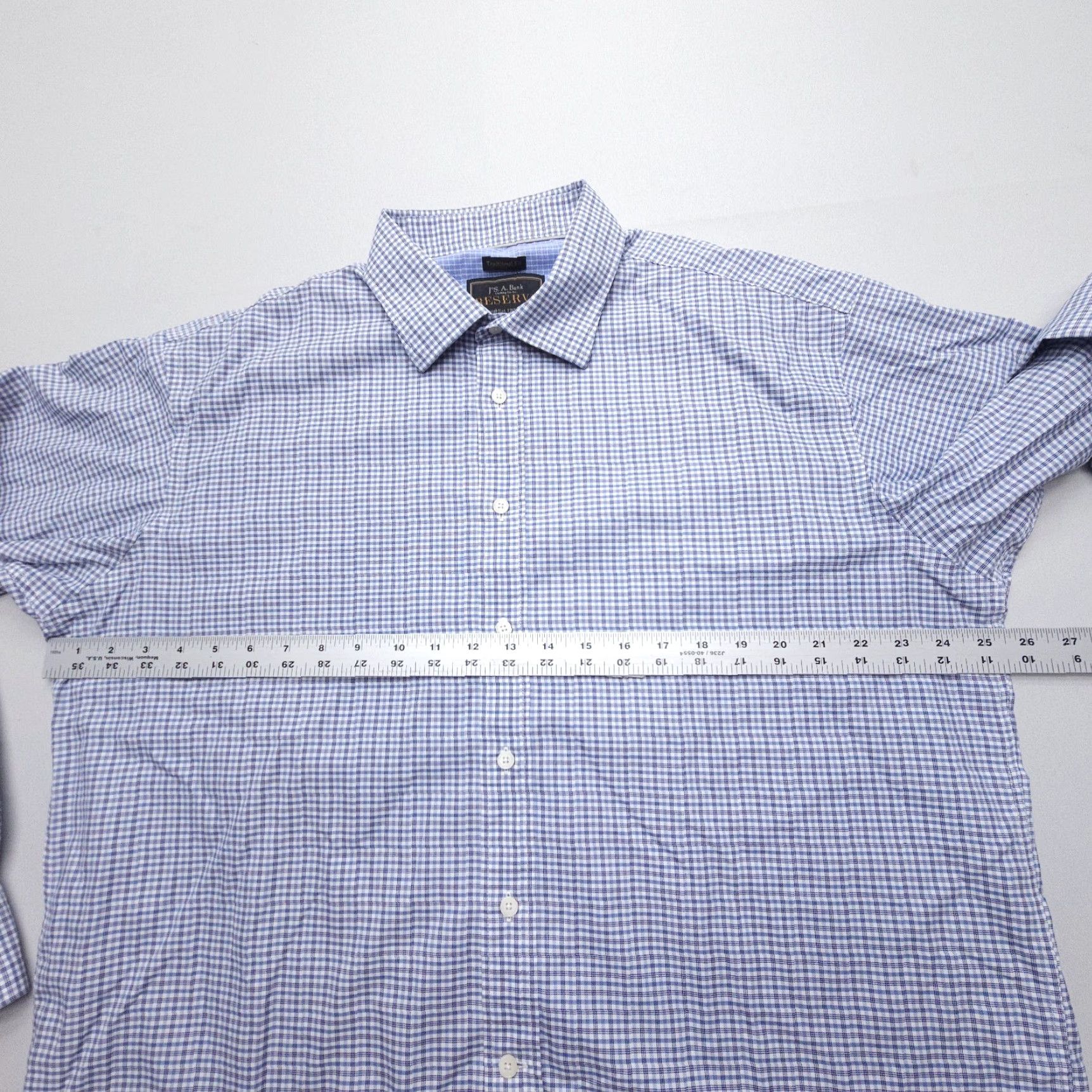 Jos. A. Bank Jos. A. Bank Reserve Dress Shirt Mens XL Blue White Plaid Egyptian Cotton Size 46R - 7 Thumbnail