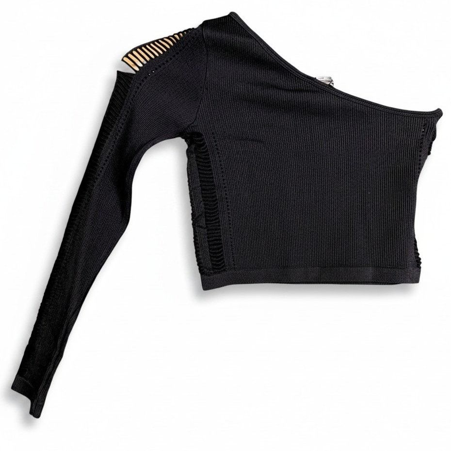 Zara Zara Women's Black Rib Knit One Shoulder L/S Biker Top Size M / US 6-8 / IT 42-44 - 1 Thumbnail