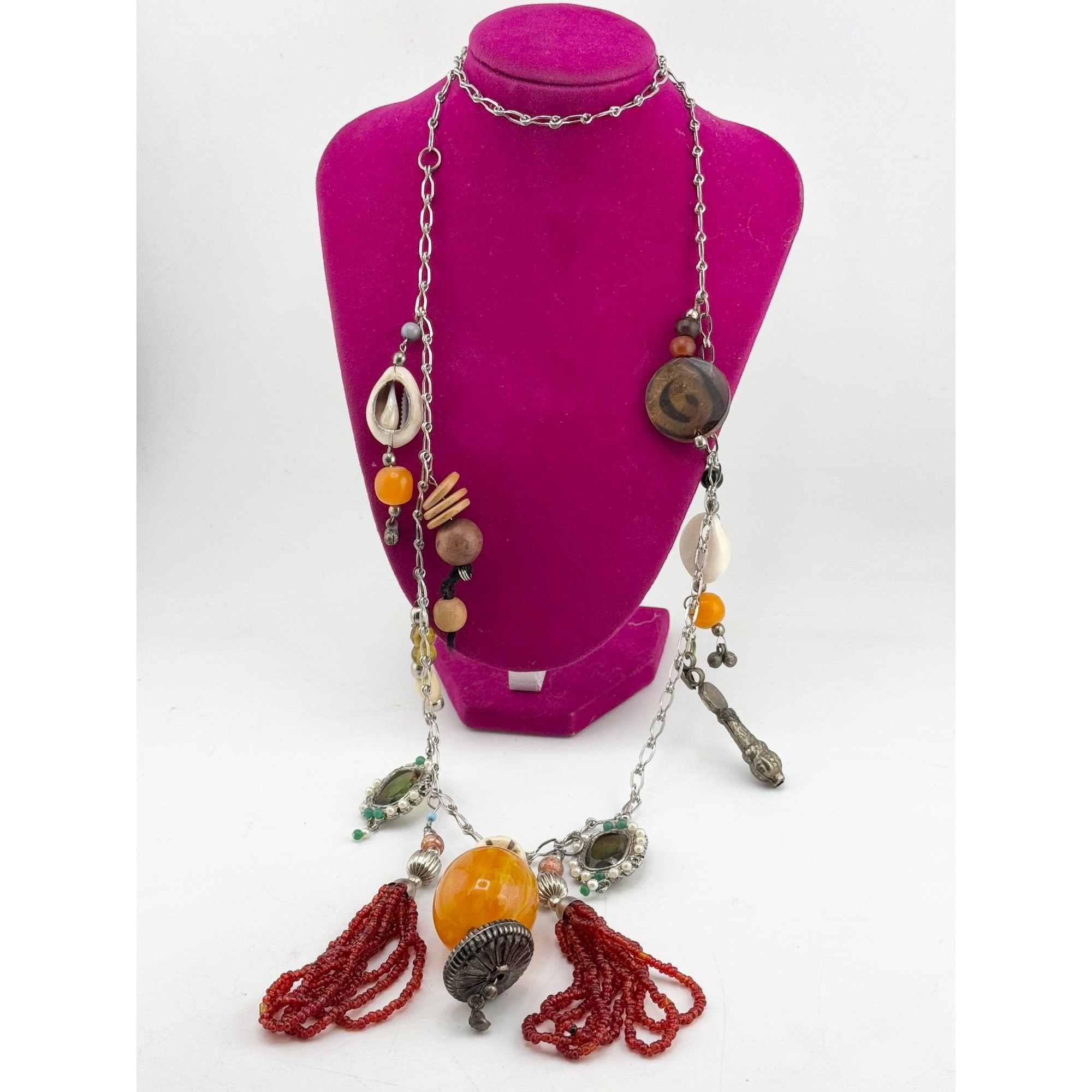 Vintage Vintage beaded shell rhinestone tassel charm necklace Size ONE SIZE - 2 Thumbnail