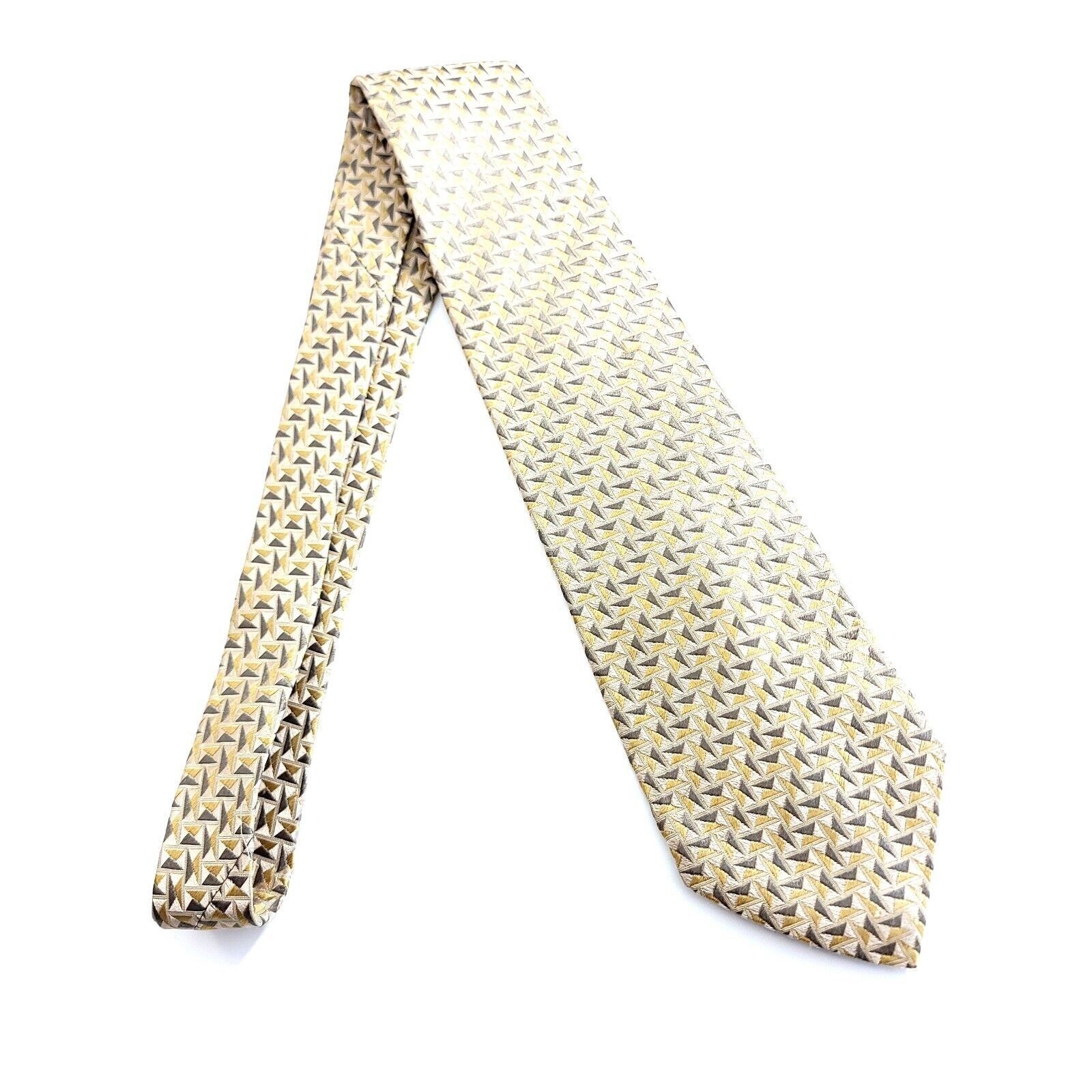 Vintage Geoffrey Beene Gold Tan Geometric Woven Wide Silk Tie Size ONE SIZE - 6 Thumbnail