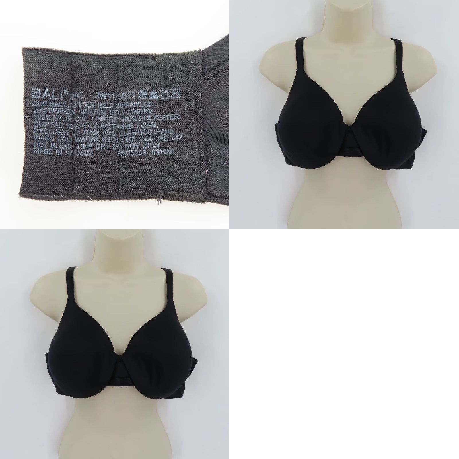 Vintage Bali One Smooth U Smoothing Bra Solid Black Underwire Lined 38C Womens T-Shirt Bra 3W11 3B11 Size ONE SIZE - 9 Thumbnail
