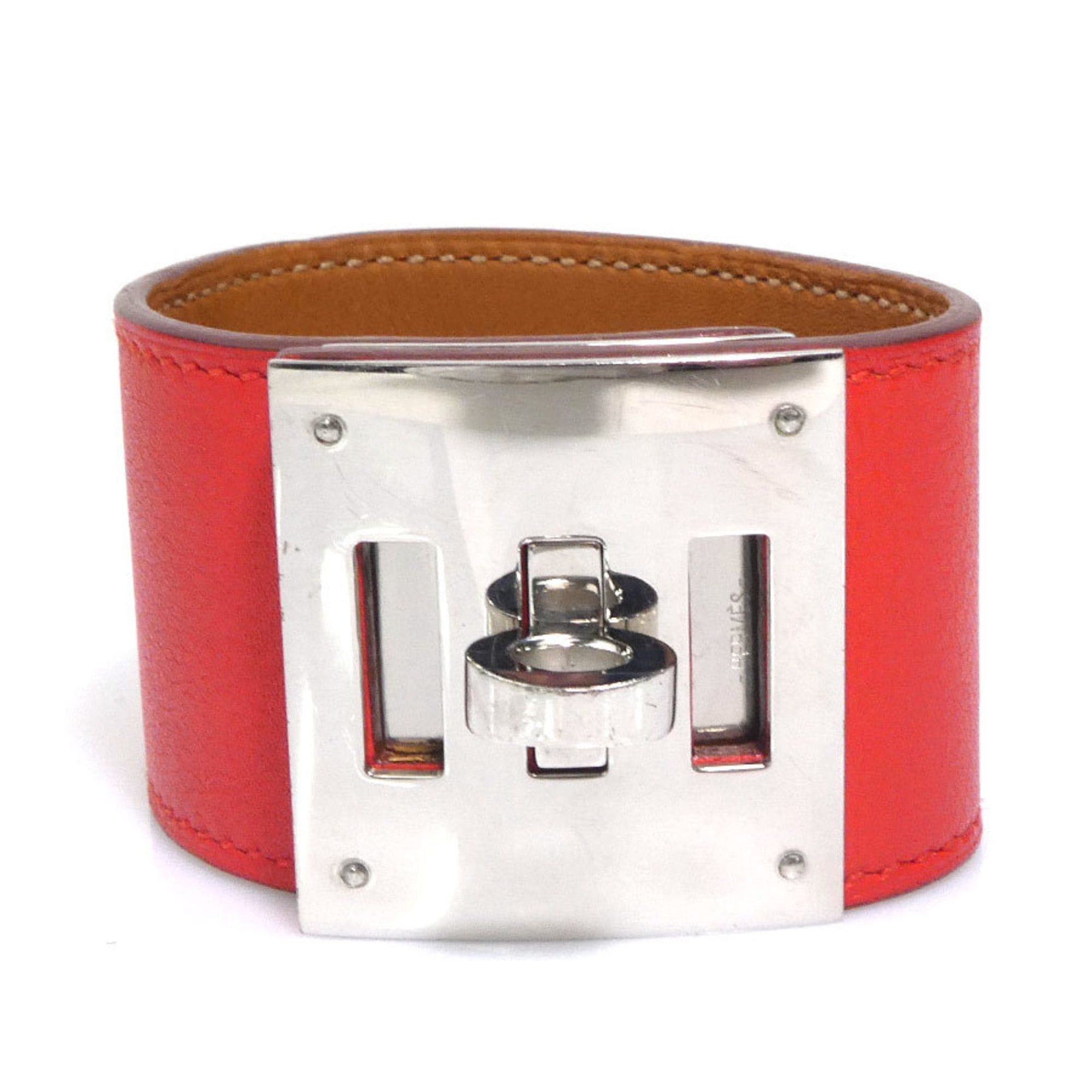 Hermes Hermes Hermès Kelly Dog Leather/Metal Bracelet in Orange Red and Silver, Women's, e61189a Size ONE SIZE - 1 Thumbnail