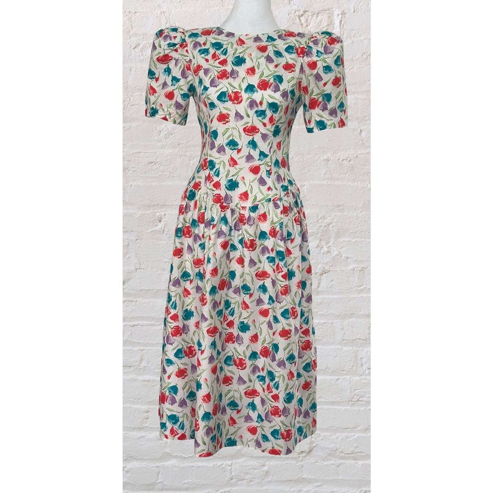 Other Vintage Jody Floral Midi Dress 6 S Puff Sleeve Cottagecore Size M / US 6-8 / IT 42-44 - 1 Thumbnail