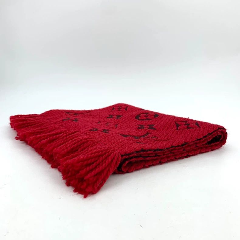 Louis Vuitton Louis Vuitton Red logo jacquard printed wool tassel scarf Size ONE SIZE - 2 Thumbnail