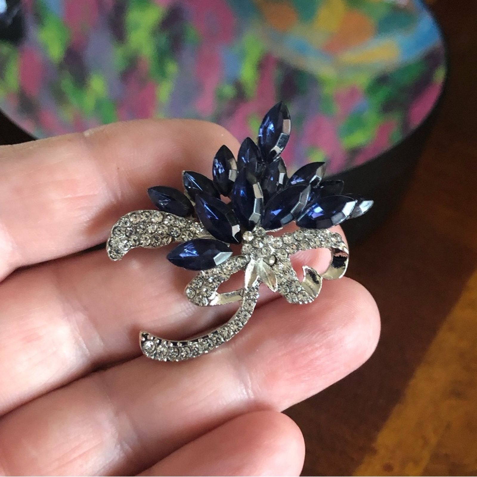 Jewelry Marquis sapphire tone rhinestone silver plated brooch pin Size ONE SIZE - 3 Thumbnail