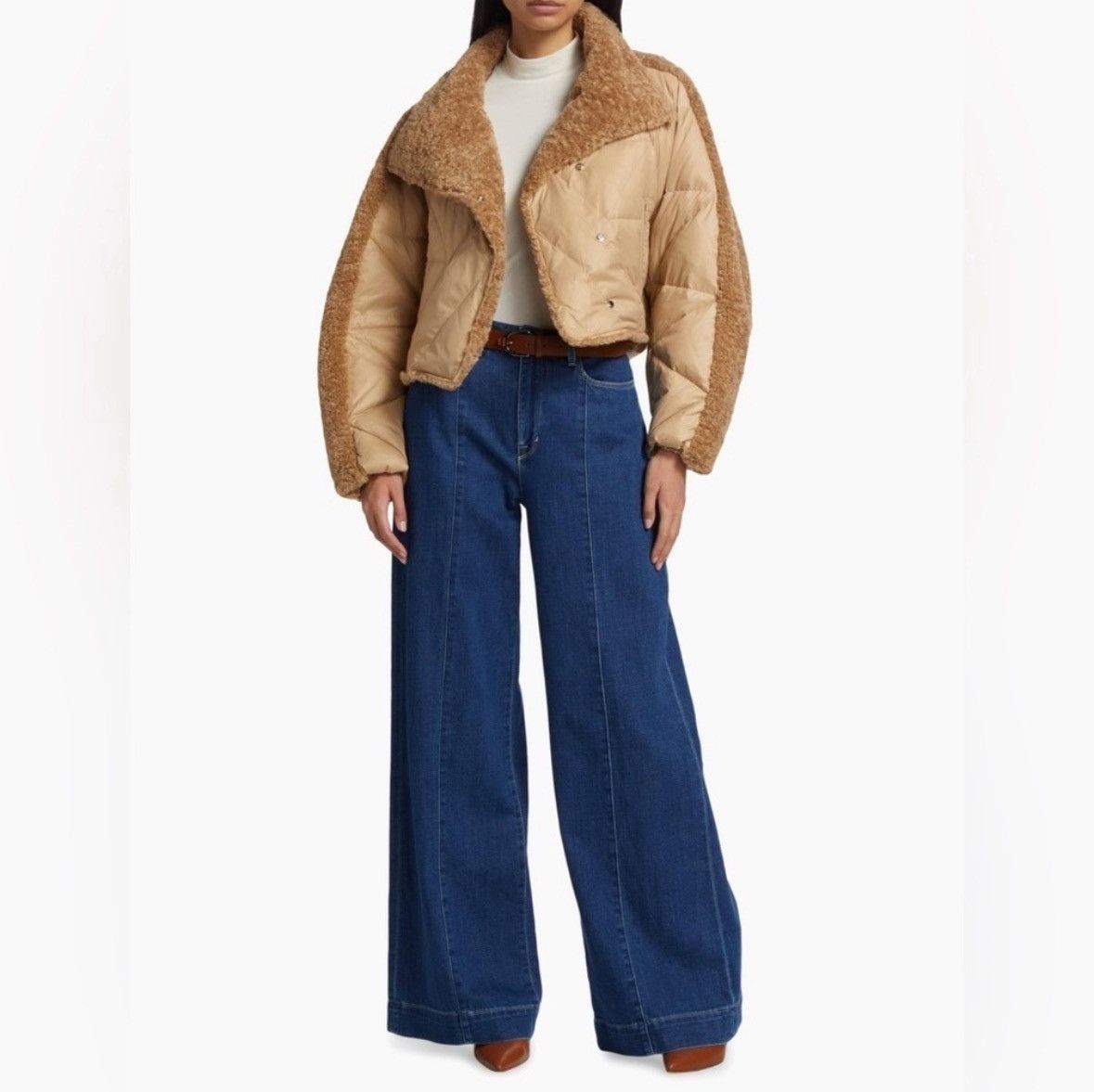 LAMARQUE LAMARQUE Sharon Mix Media Down Puffer Jacket in Caramel/ LRG Size L / US 10 / IT 46 - 1 Thumbnail
