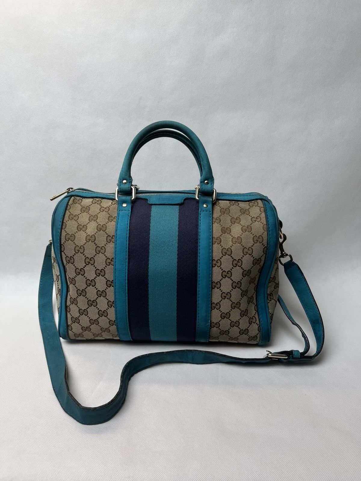 Gucci Vintage Gucci Web Boston GG canvas stripe shoulder handbag Size ONE SIZE - 1 Thumbnail
