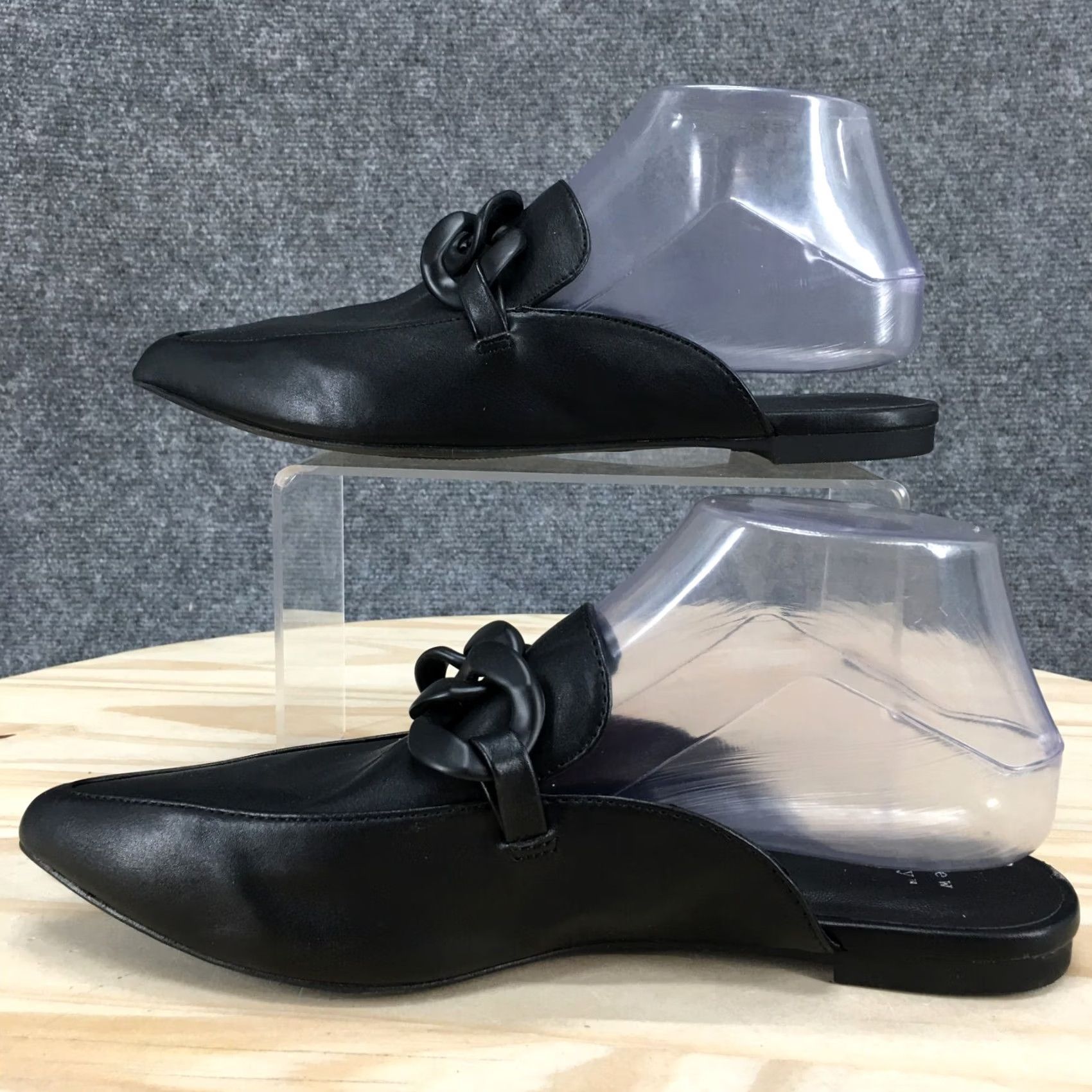 Vintage A New Day Sandals Womens 7 Amber Slip On Pointed Mule Flats Black Faux Leather Sandals Slip-On Flat Mens? No Size US 5 / IT 35 - 2 Thumbnail