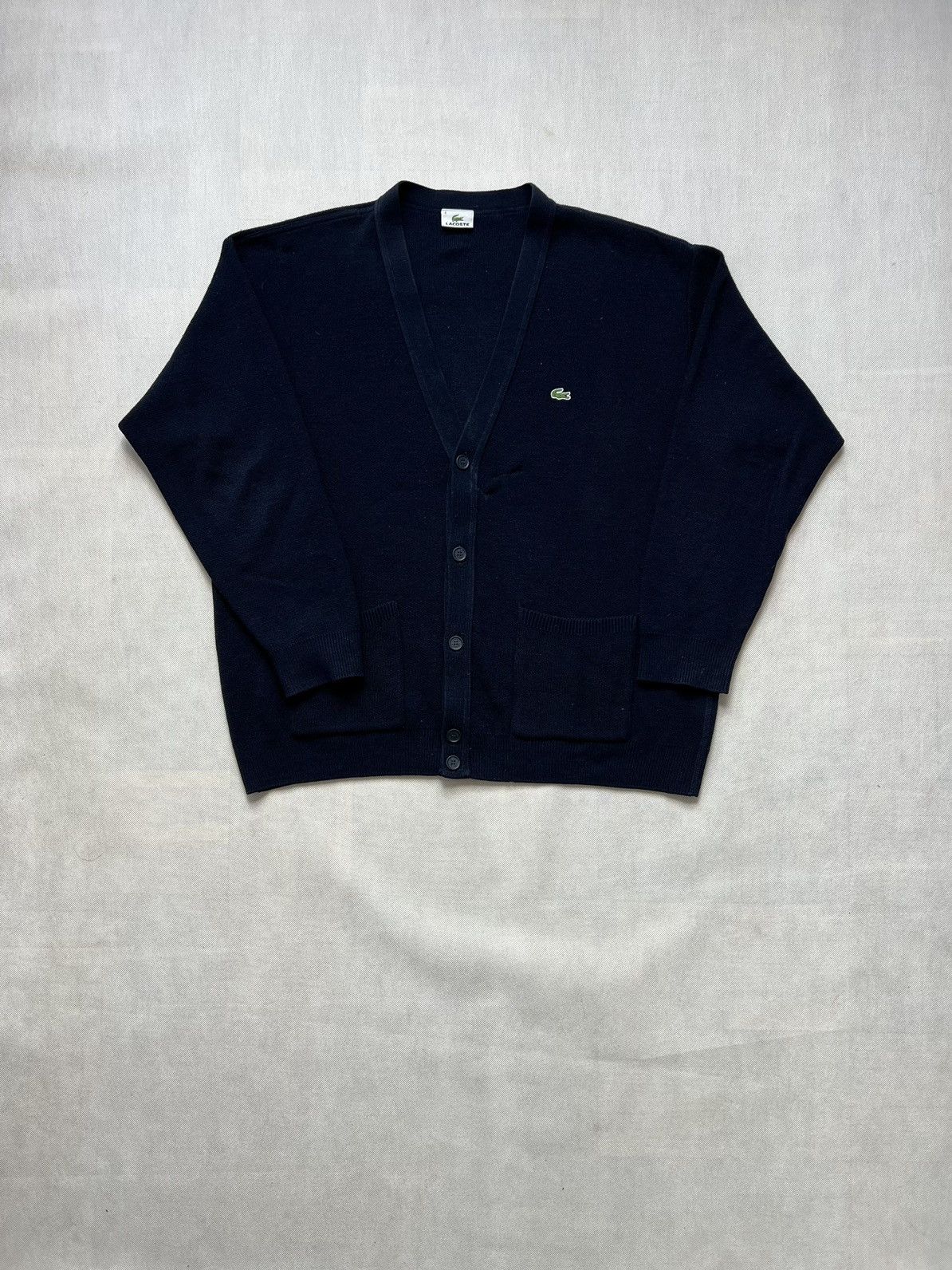 Vtg 90s 'Lacoste Sport' Grey Logo Casual Woolmark Knit Zip-Up Cardigan Sweater M