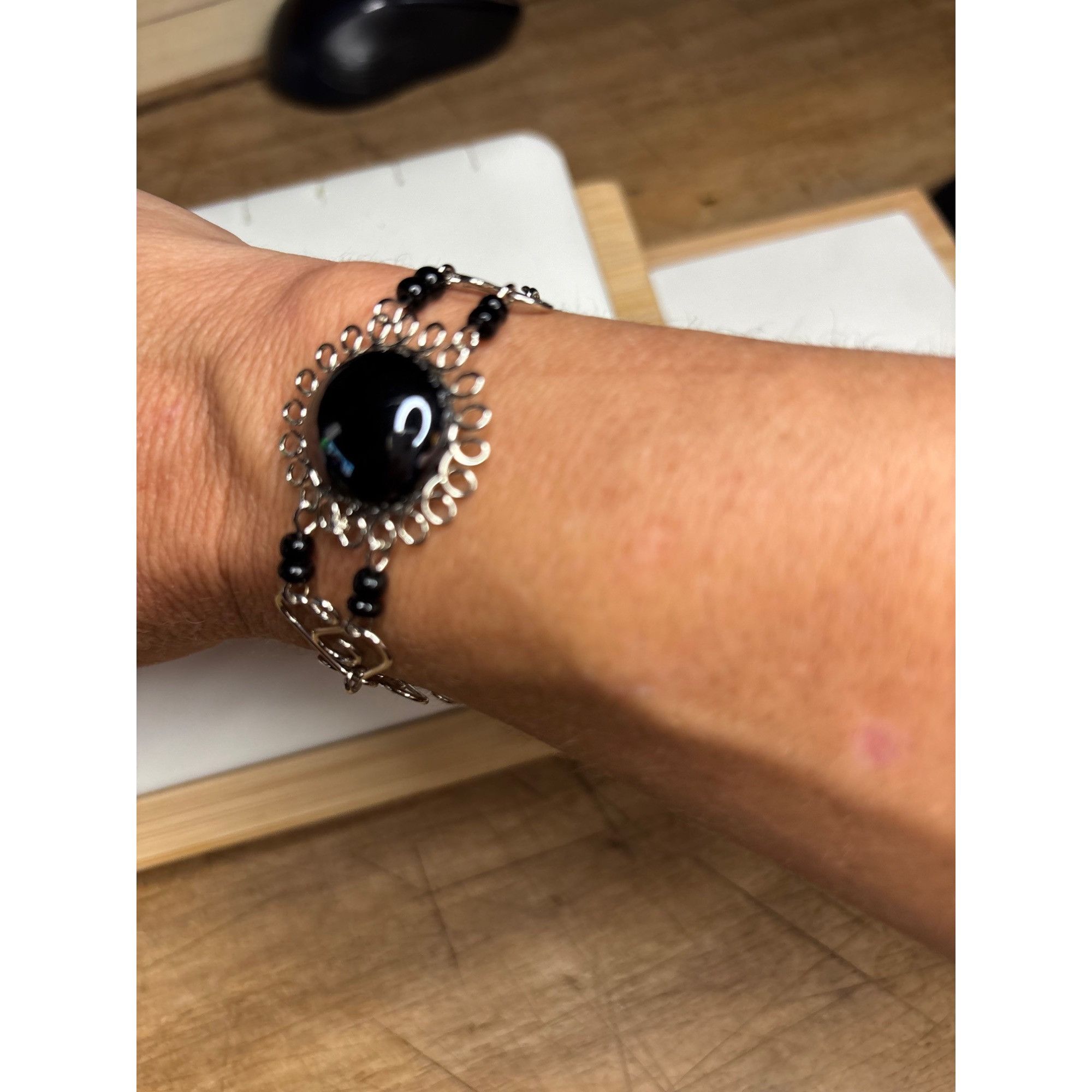 Other Silver & Black Stone Heart Link Bracelet With Box Size ONE SIZE - 4 Thumbnail