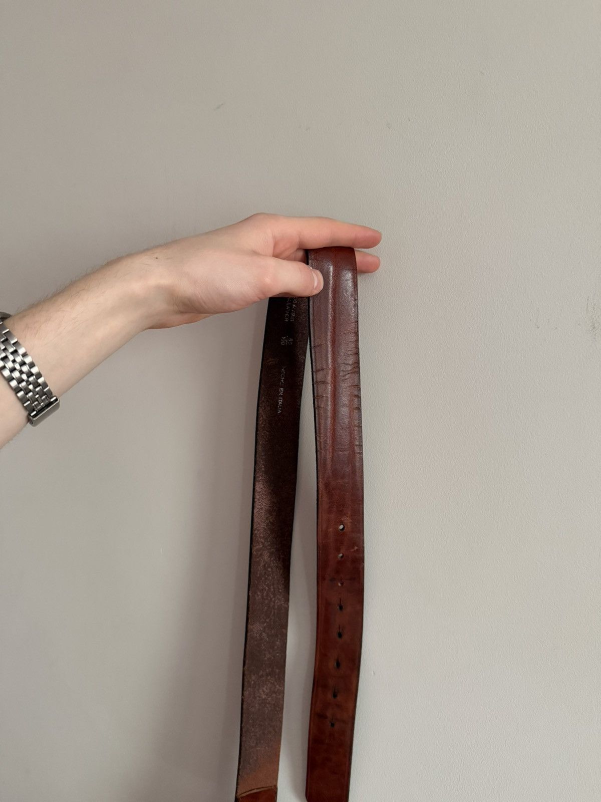 Armani Armani Jeans Brown Leather AJ Logo Belt Made in Italy Size ONE SIZE - 6 Thumbnail