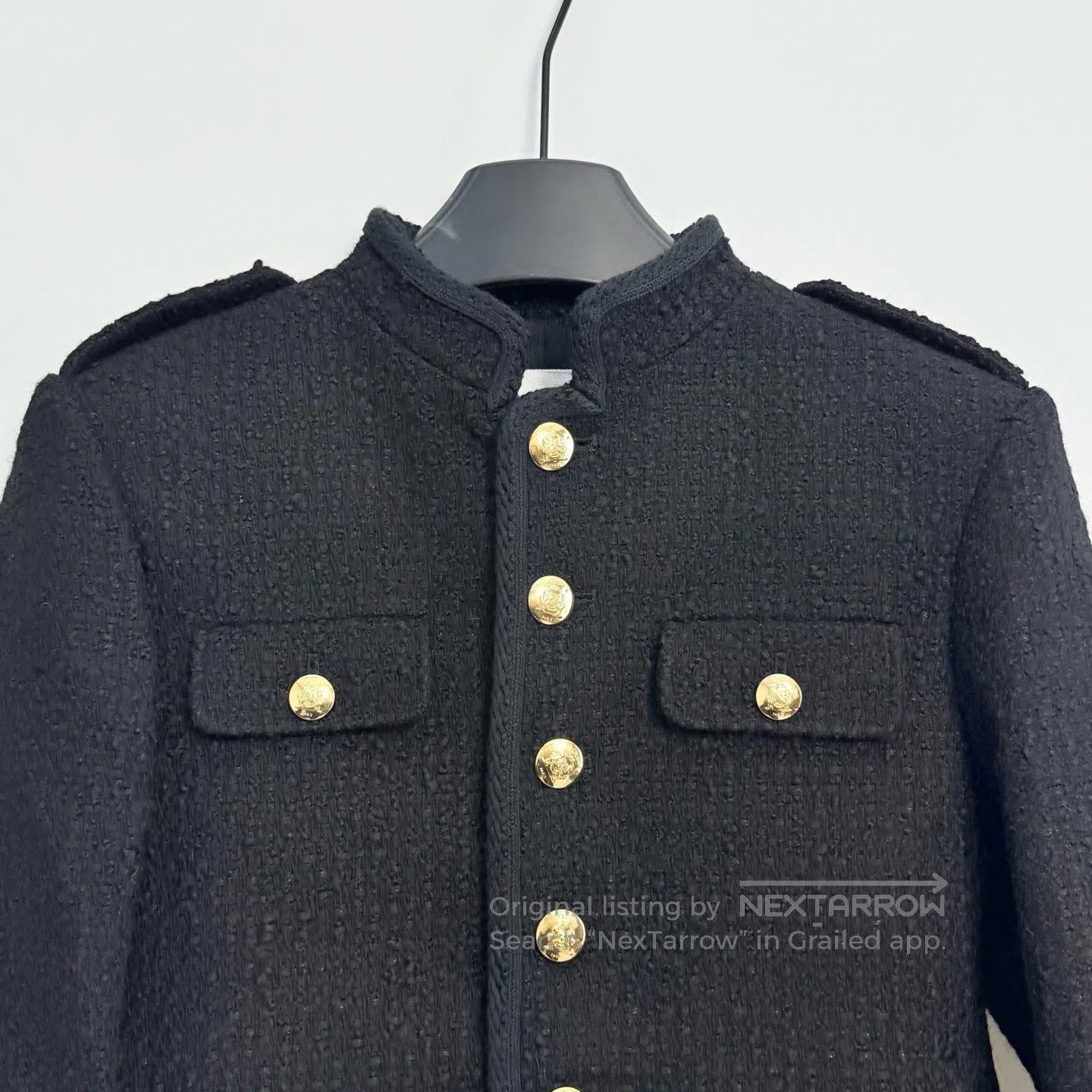 Celine CELINE Tweed Gold Button Collar Short Jacket| Size XXS / US 00 / IT 34 - 2 Thumbnail