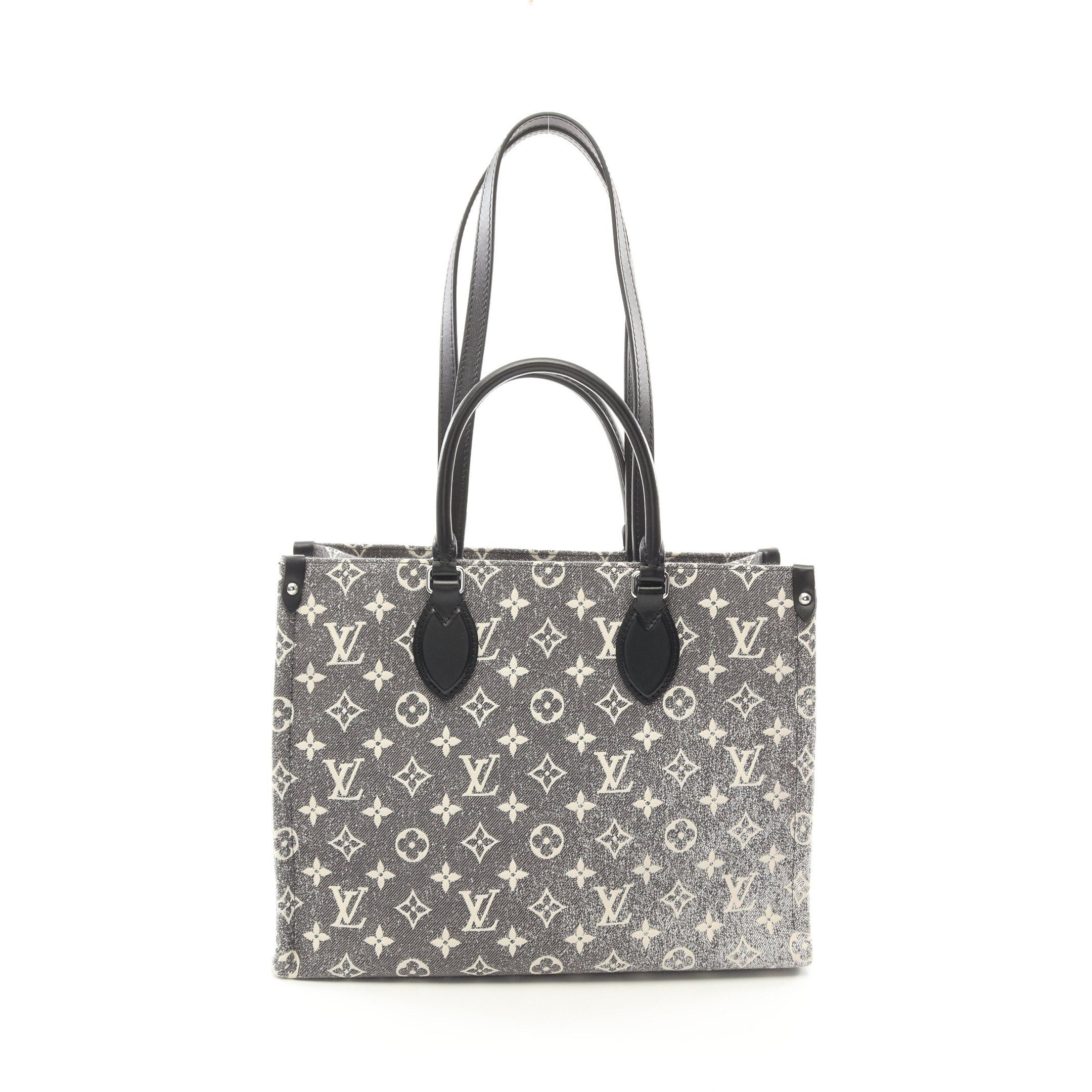 Louis Vuitton Louis Vuitton On-The-Go Mm Monogram Jacquard Denim Shoulder Bag Tote Leather Black Off White Size ONE SIZE - 1 Thumbnail